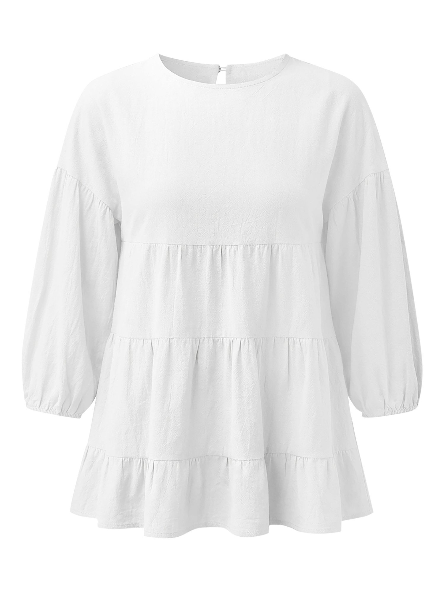 Blusenshirt Damen 3/4-Ärmel Puffärmel Rundhals Loose Top Babydoll