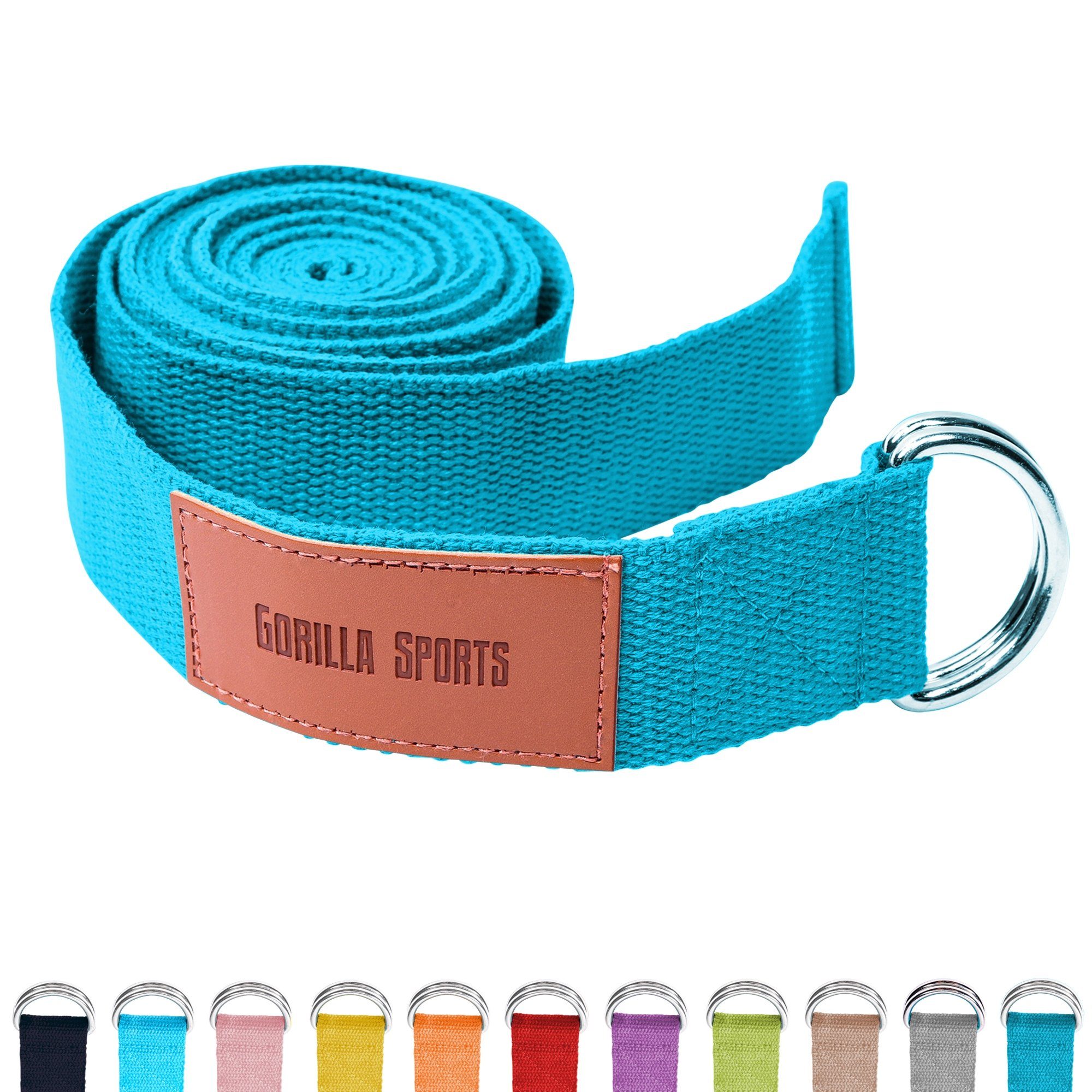 GORILLA SPORTS Yogagurt Yoga-Gürtel, 100% Baumwolle, mit Verschluss aus Metall, Yoga Strap Blau