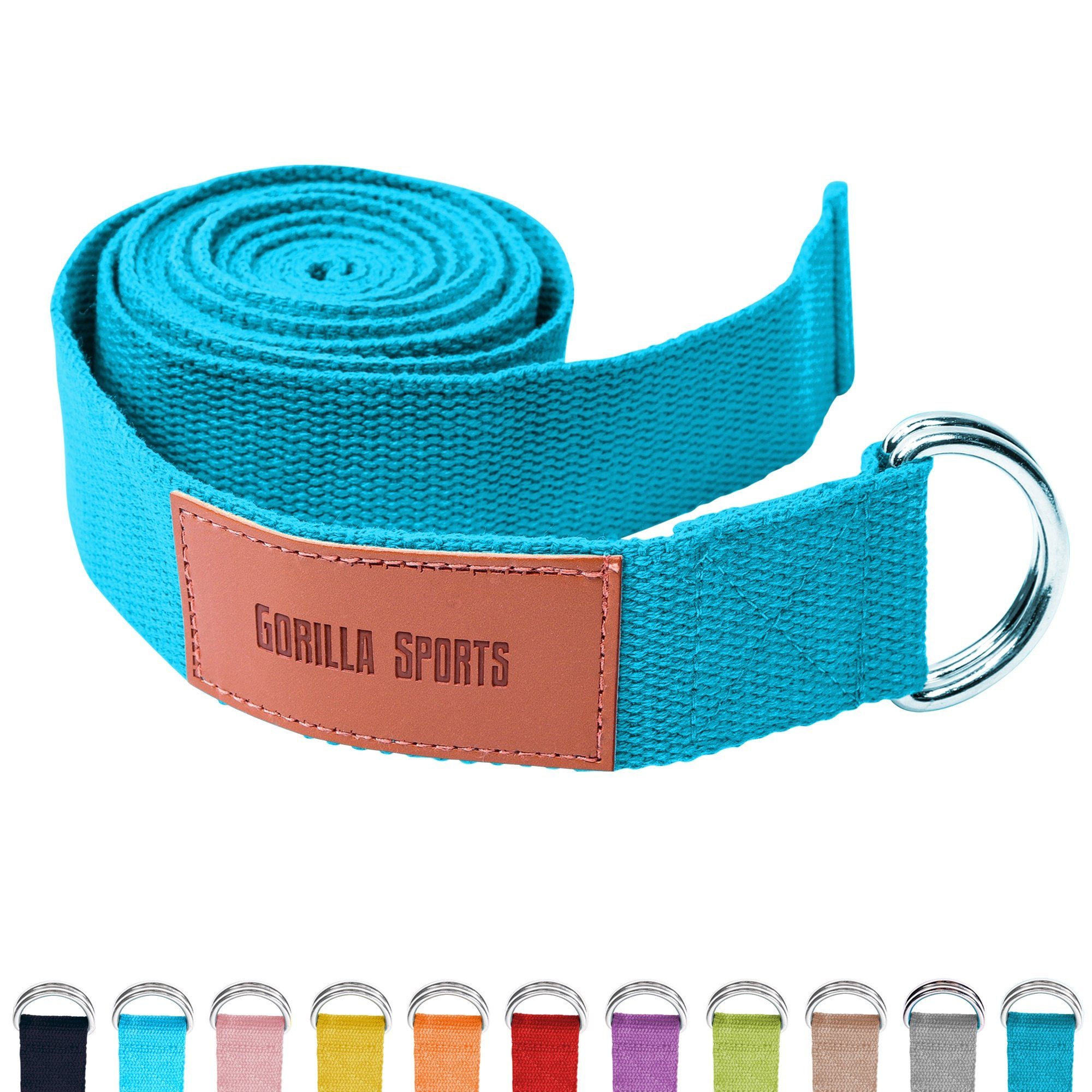 aus Metall, 100% Baumwolle, mit Strap Yogagurt Verschluss Yoga GORILLA Blau Yoga-Gürtel, SPORTS