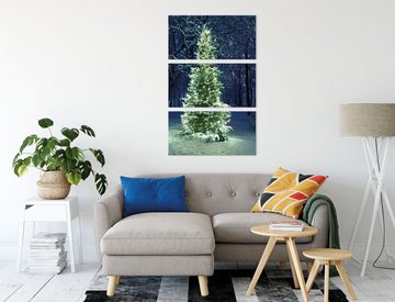 Pixxprint Leinwandbild Leuchtender Weihnachtsbaum, Leuchtender Weihnachtsbaum 3Teiler (120x80cm) (1 St), Leinwandbild fertig bespannt, inkl. Zackenaufhänger