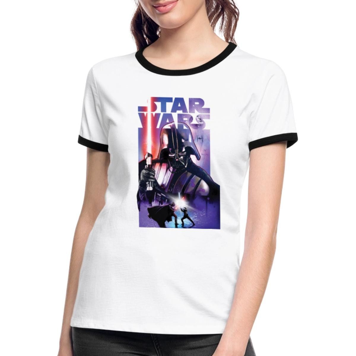T-Shirt Star Wars Darth Vader Mit Rotem Lichtschwert Frauen Kontrast T-Shirt