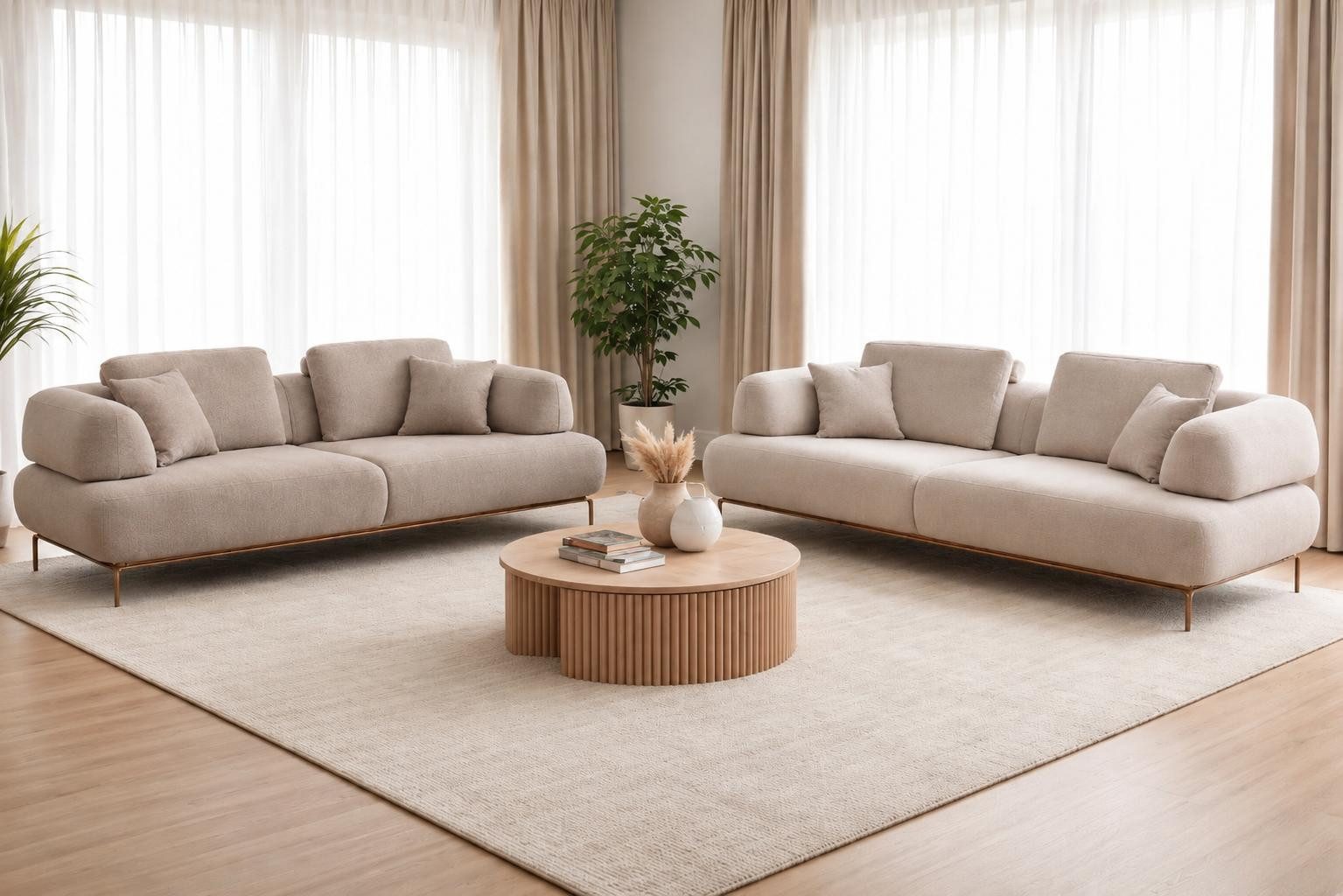 JVmoebel Polstergarnitur Eleganter Sofaset aus Zwei Modularen Sofas mit Metallbeinen in Beige, (2-tlg), Made in Europa