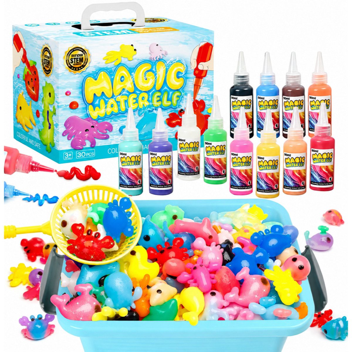 R2 Invest Kreativset DIY Wasserfiguren Set Kinder mit 12 Farben und 12 Motivformen