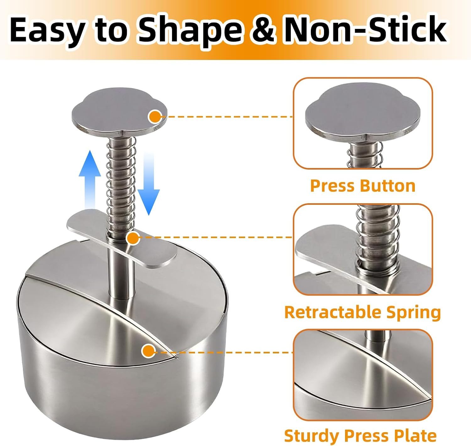 Fyrove Burgerpresse Edelstahl Burger Presse, Verstellbarer Hamburger Patty Maker 12cm, Edelstahl, Robuste Antihaft-Patty-Form für Rindfleisch, Fleisch, BBQ, Par – Bild 5 von 5