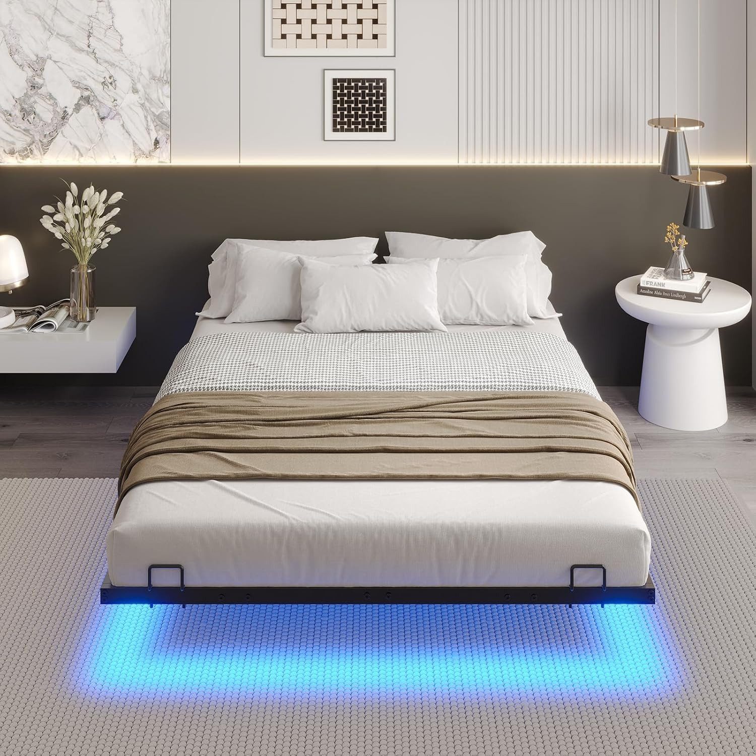 MSMASK Metallbett Schwebebett Bettgestell mit LED-Beleuchtung (Ohne Matratze), 180x200cm