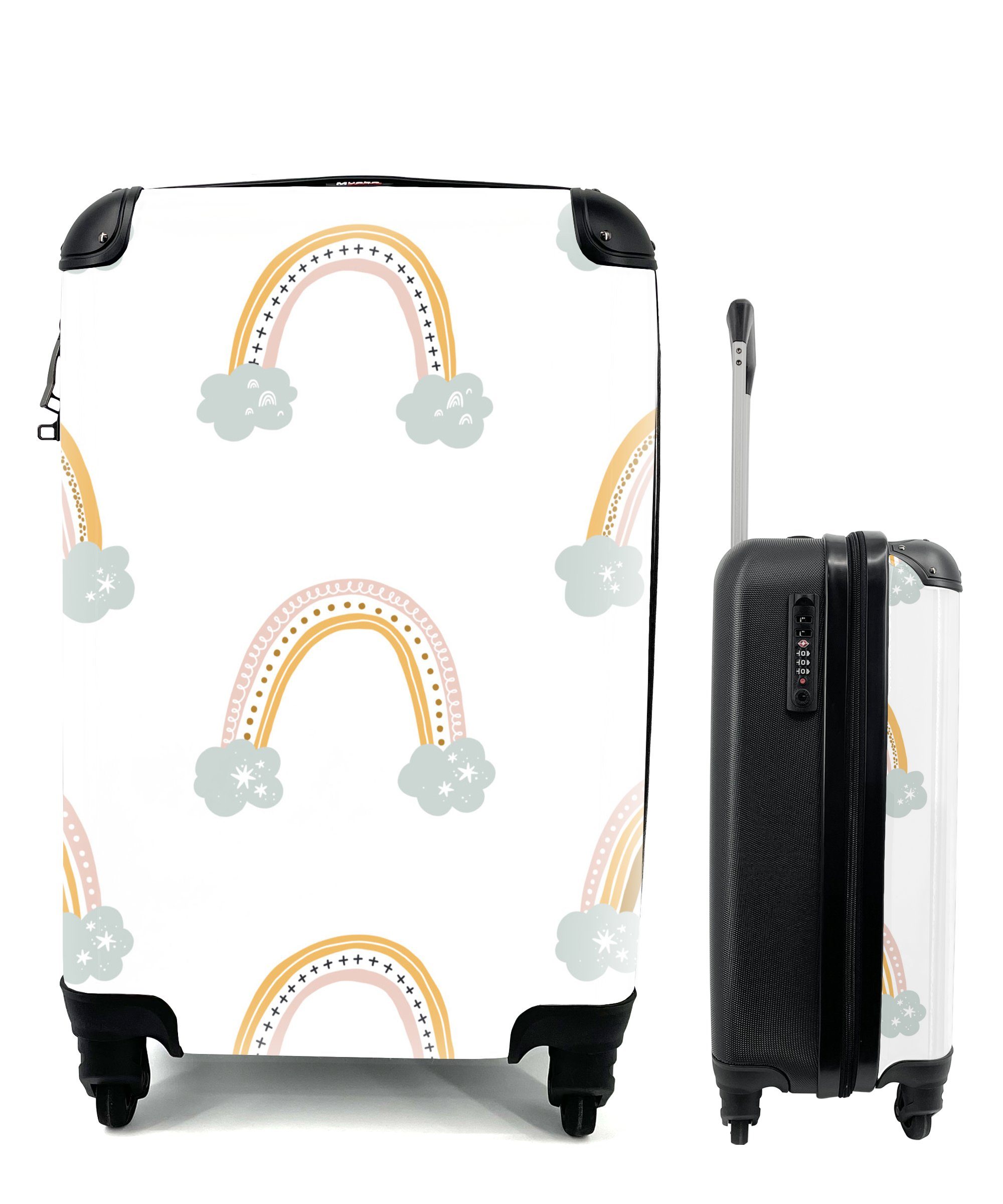 MuchoWow Handgepäckkoffer Design - Regenbogen - Pastell, 4 Rollen, Reisetasche mit rollen, Handgepäck für Ferien, Trolley, Reisekoffer