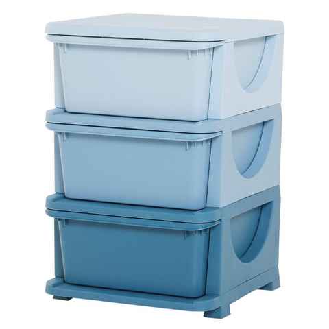 HOMCOM Spielzeugtruhe mit Stauraum Aufbewahrungsboxen Spielzeug-Organizer Blau (Set, 1 St., drei Ebene für Kinderzimmer 3-6 Jahre), 37L x 37B x 56.5H cm