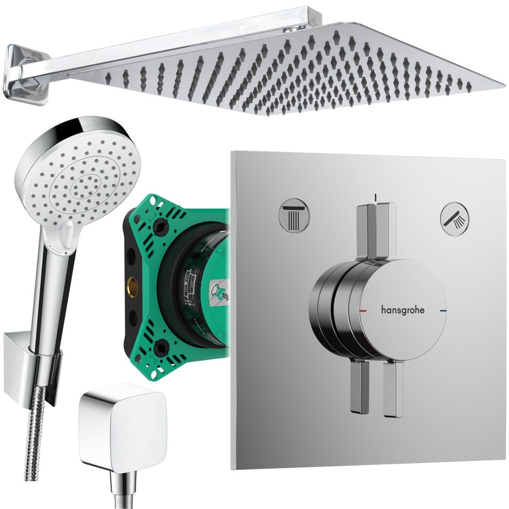 Hansgrohe und Jowi Duscharmatur Unterputz Duschsystem mit Kopfbrause, DuoTurn E Duscharmatur (Unterputz-Duschsystem) Edelstahl Kopfbrause und Brausearm