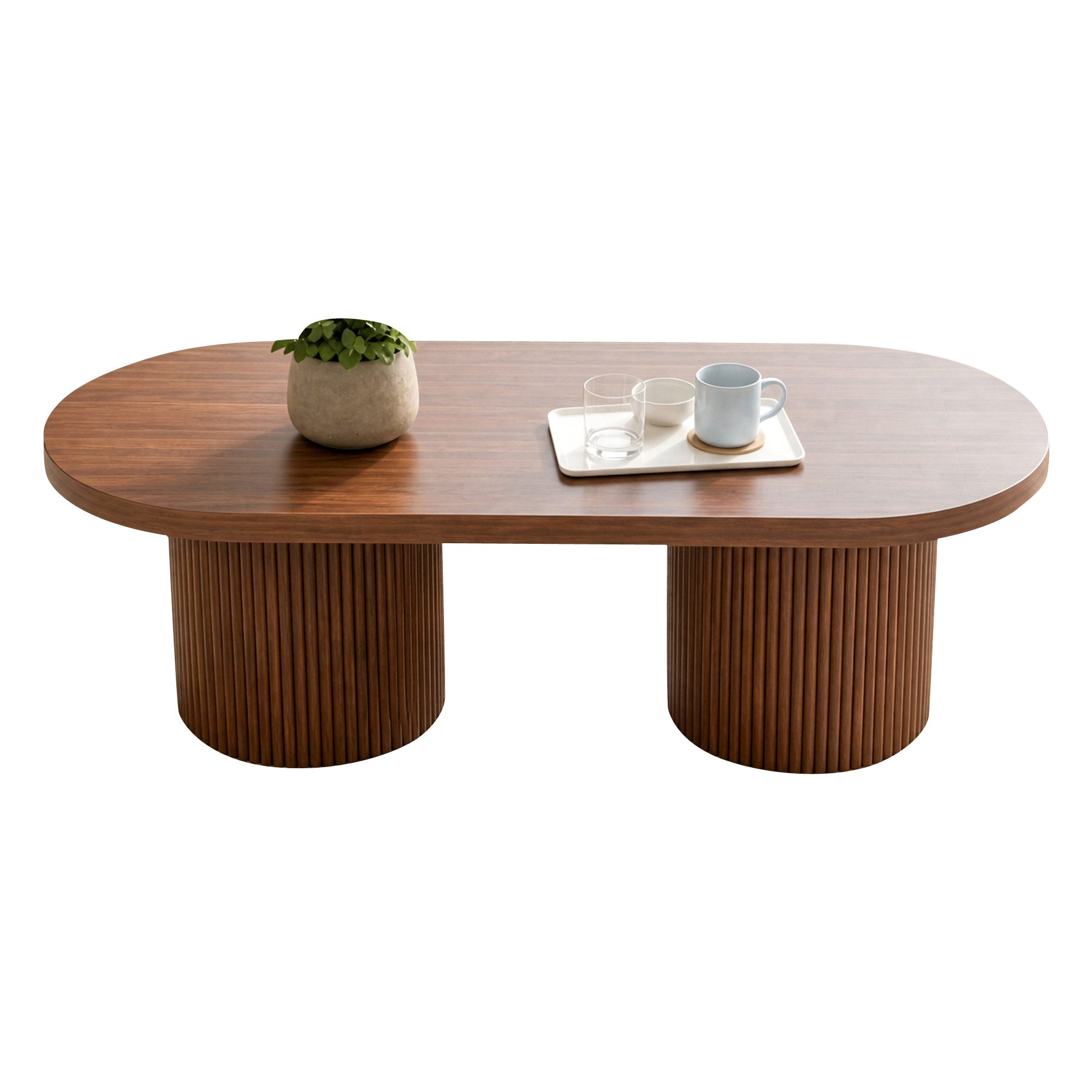 Merax Couchtisch Ovaler Satztisch Beistelltisch Kaffeetisch (1-St), Wohnzimmertisch mit römischer Säulenbasis, 100x50x35cm