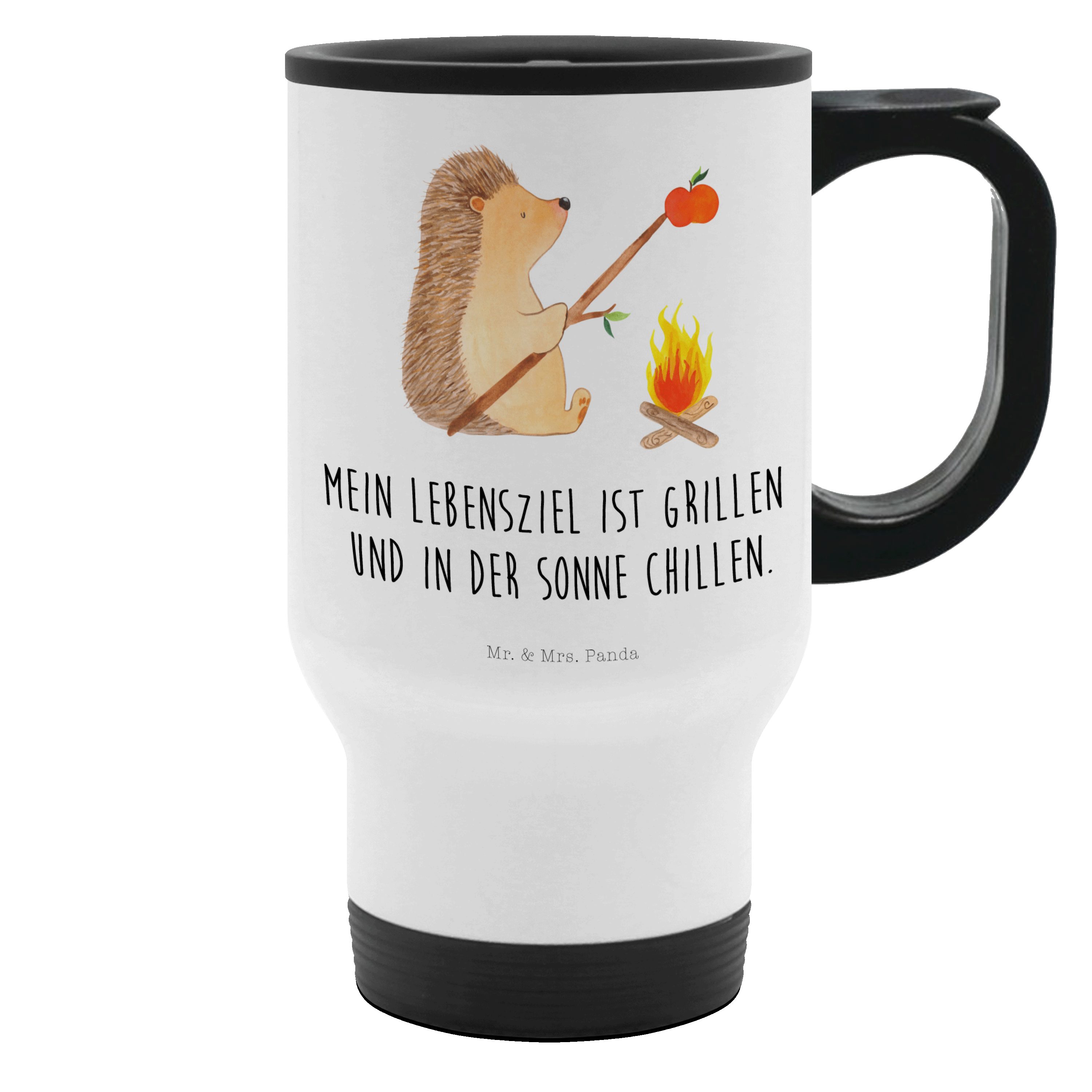 Mr. & Mrs. Panda Thermobecher Igel Grillen, thermosbecher, Weiß, Sinn Des Lebens, Spruch, auto bech, 1-tlg., Edelstahl