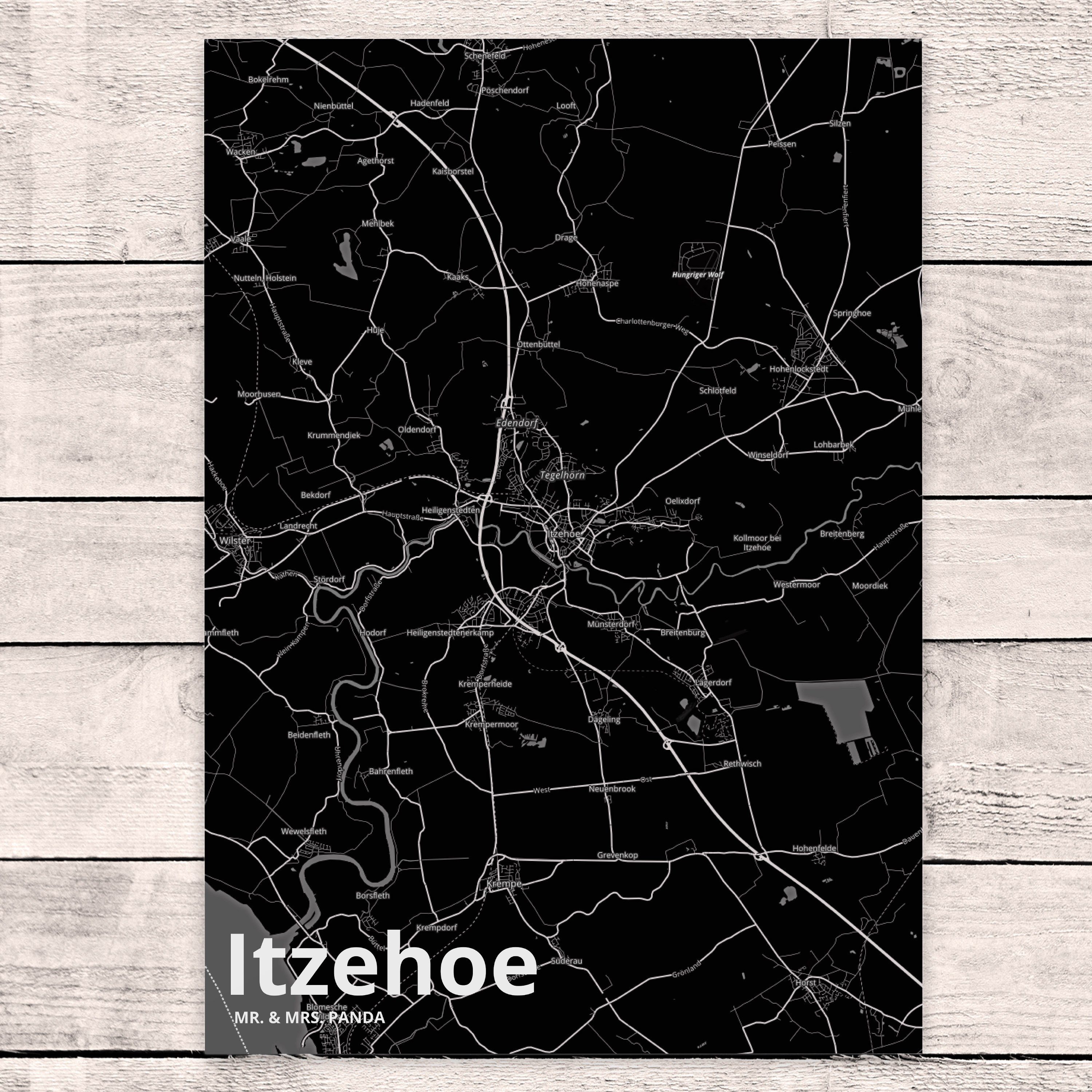 Karte Ort, Map Stadtp Mr. Geschenk, Stadt, Mrs. & Itzehoe - Dorf Postkarte Panda Stadt Landkarte
