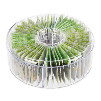 relaxdays Teebox Runde Teebox transparent mit 6 Fächern, Kunststoff