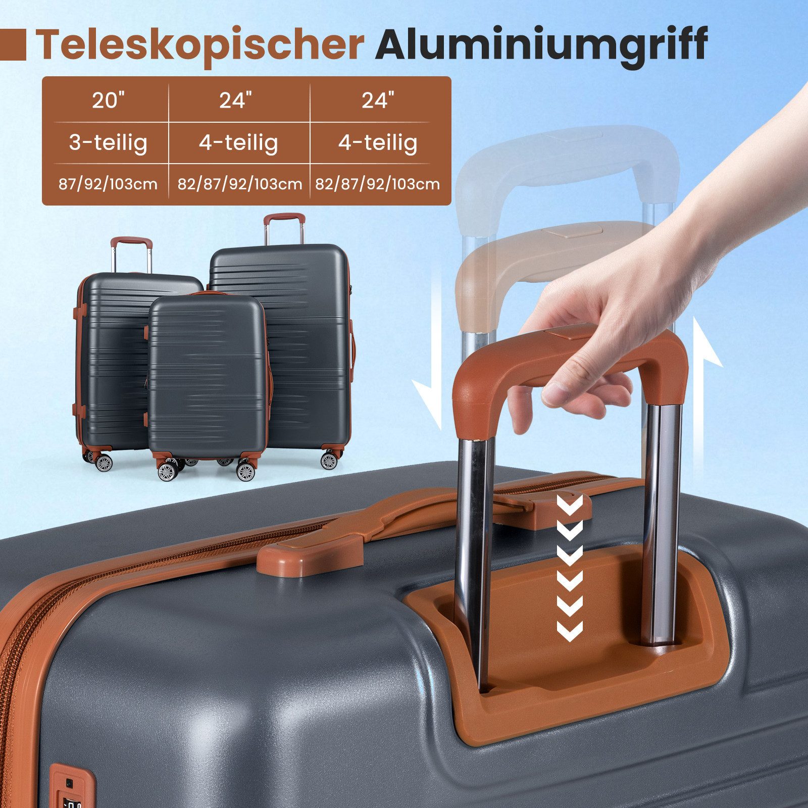 COSTWAY Hartschalen-Trolley, 4 Rollen, 3-teiliges Kofferset mit TSA-Schloss