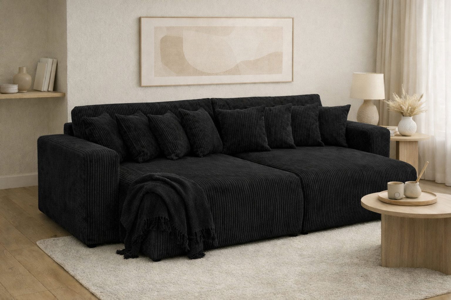 Kaiser Möbel Schlafsofa, Cordstoff Poso, PIANO DOUBLE, Große Liegefläche, Tiefe Sitzfläche, Cordstoff mit markanter Struktur