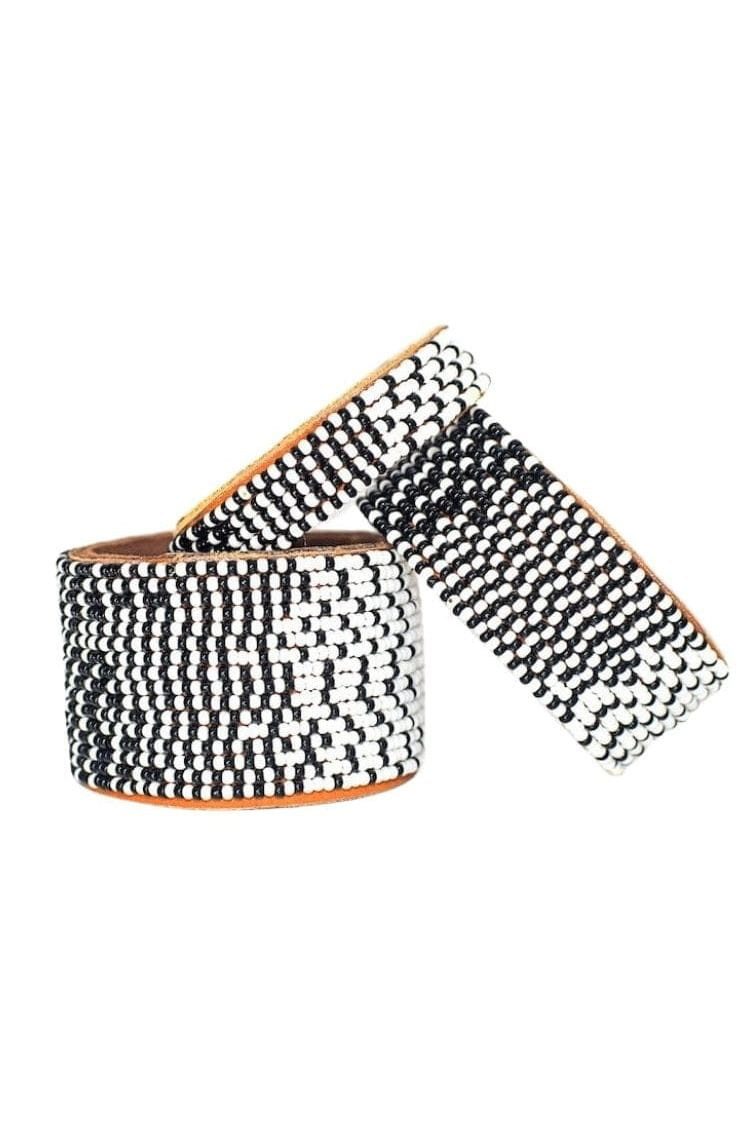 Swahili Coast Perlenarmband Ombre Schwarz, Handgefertigt · Leder & Glasperlen · Unikat