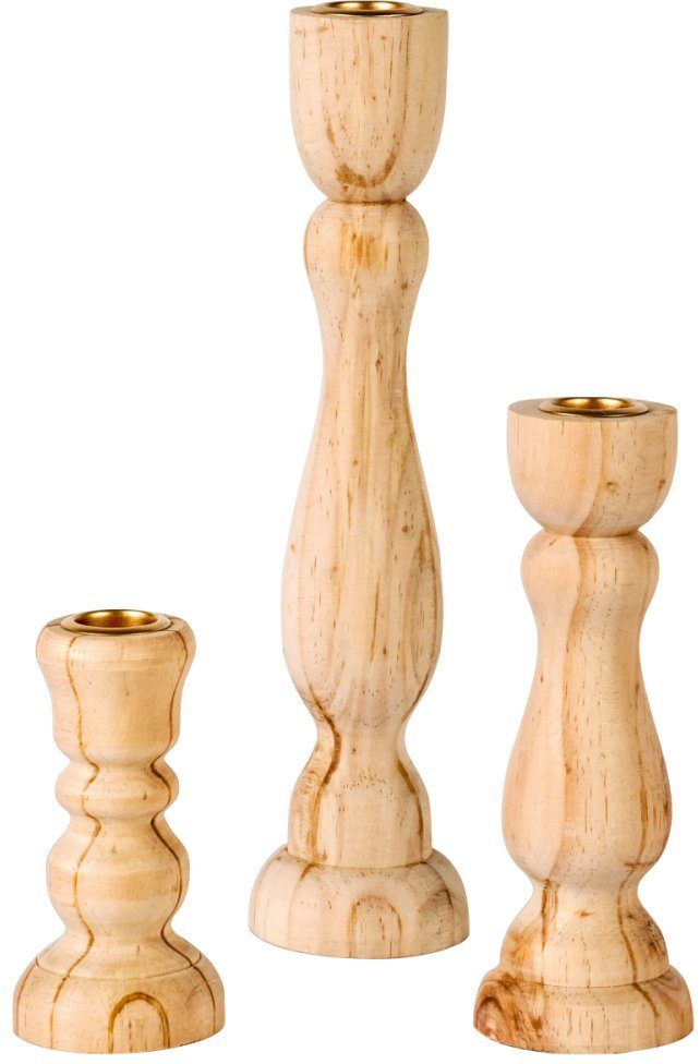 Kerzenhalter »Ricco« (Set, 3 Stück), aus Holz, Höhe ca. 11 cm + 17 cm + 25 cm-Otto