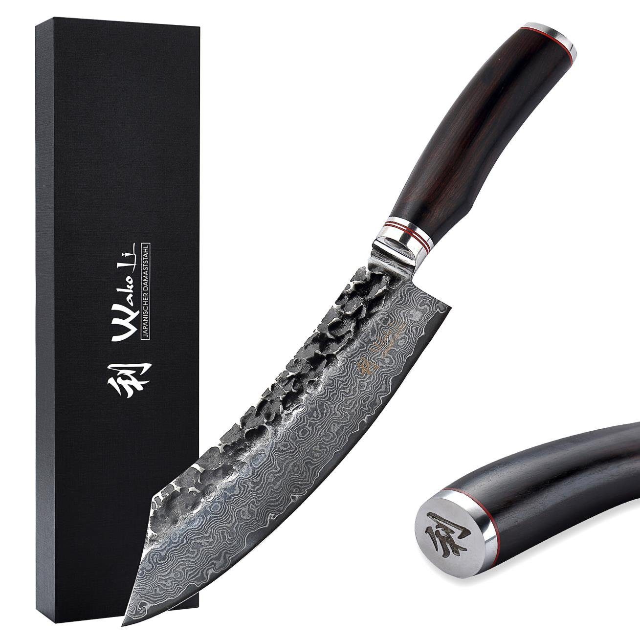 Wakoli Kochmesser EBO Damast Blockmesser I 20 cm Klinge I schwarzer Eichenholzgriff