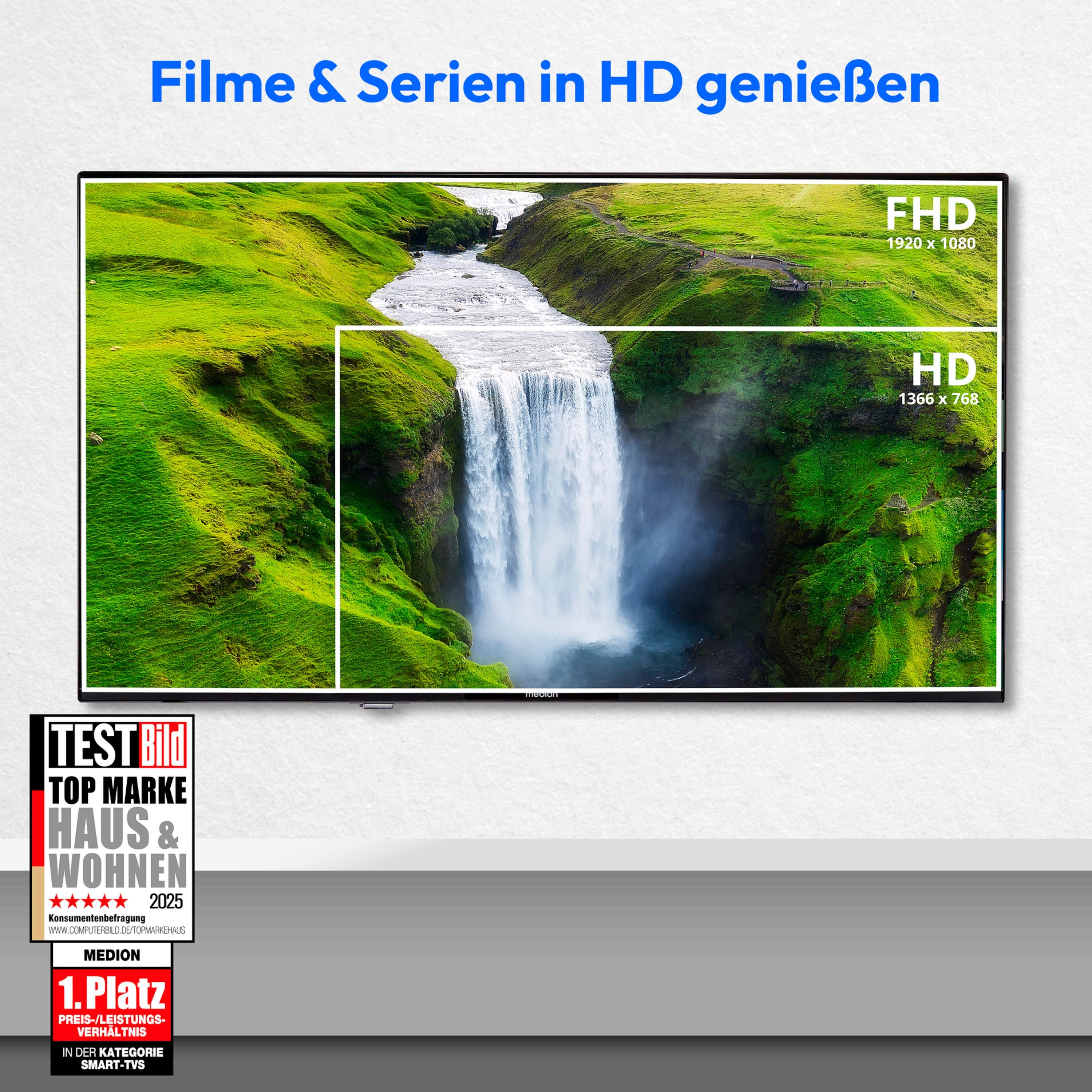 Medion® MD832100 LCD-LED Fernseher (80 cm/32 Zoll, 1080p Full HD, Smart-TV, HDR10, DTS HD, Virtual X, Playstore, Netflix, HBO Max, Prime Video)