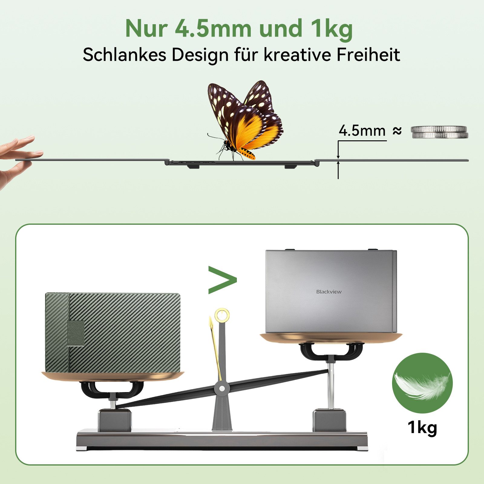 blackview 1920 × 1200 Laptop-Bildschirm-Extender, Dual-Screen, IPS LCD Portabler Monitor (1920x1200 px, Full HD, IPS, 1kg, 16:10, 14-17,3 Zoll & Windows/Mac/Android/Chrome-Kompatibilität)