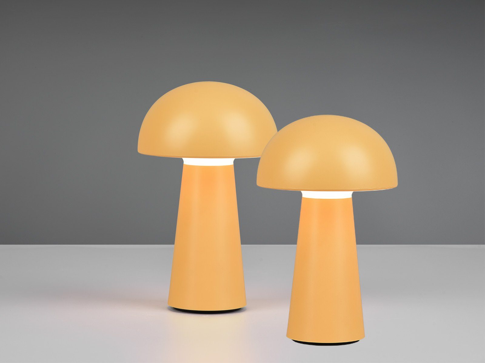 Reality Leuchten LED Außen-Tischleuchte, Dimmfunktion, LED fest integriert, Warmweiß, 2er SET Touch Lampe dimmbar, Akku per USB aufladbar ohne Strom, Gelb
