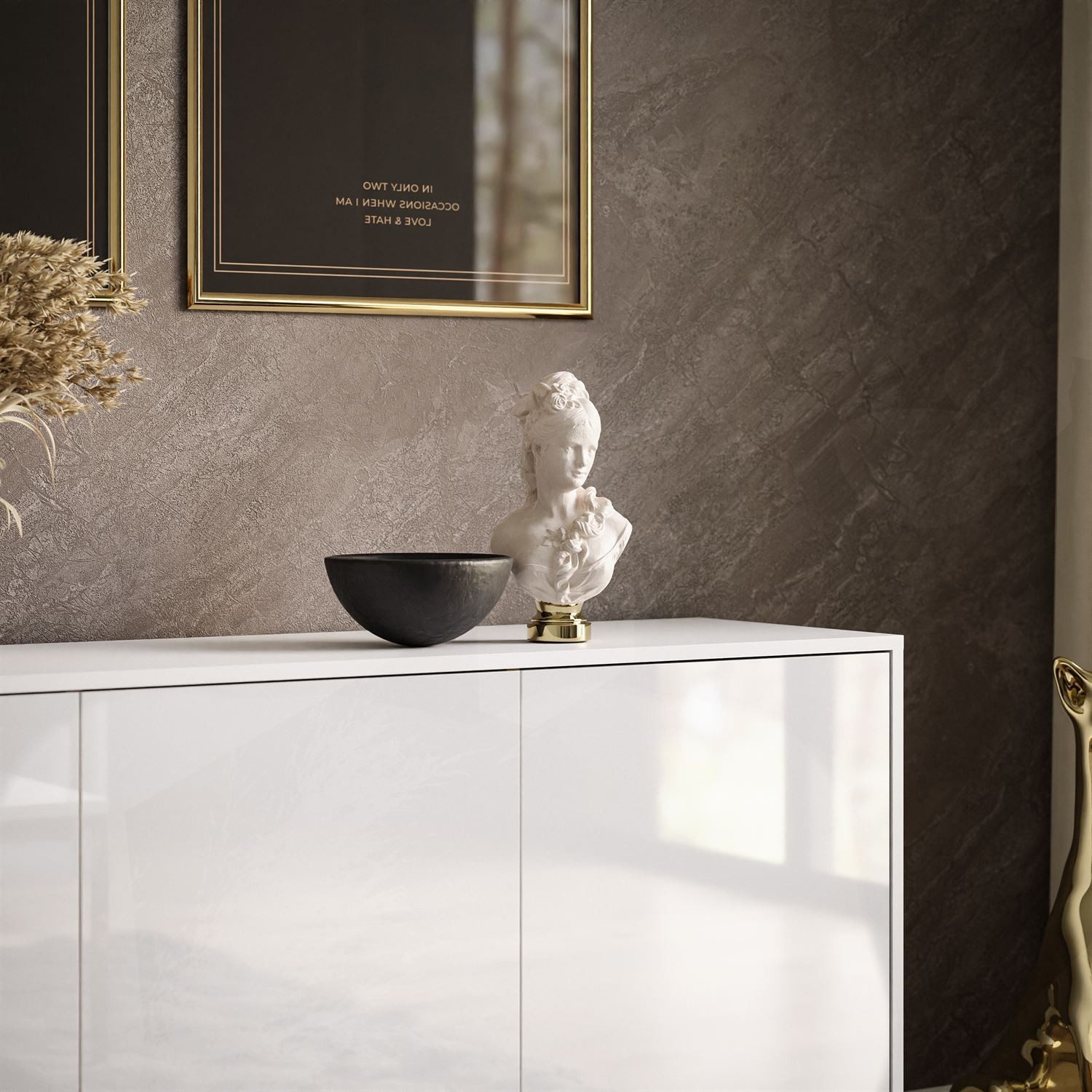 ALLHOUSE24 Kommode MANDY Dreitürige Kommode in Hochglanz Sideboard Kaschmir Weiß (1x Kommode), Breite: 154 cm