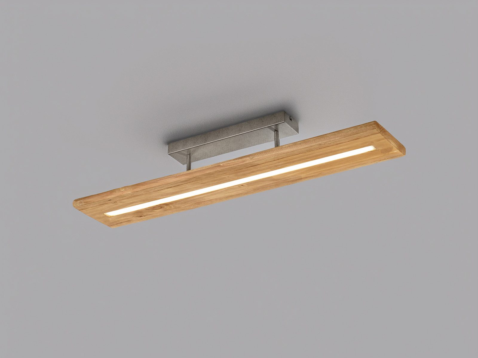 TRIO Leuchten LED Deckenleuchte, Dimmfunktion, LED fest integriert, stufenweise dimmbar über Schalter, warmweiß, ausgefallene Holz-Lampe rechteckig aus Echtholz, Breite: 100cm