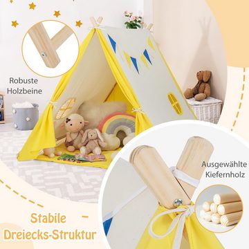 KOMFOTTEU Tipi-Zelt Kinderspielzelt, Kinderzelt mit Kiefernholzrahmen