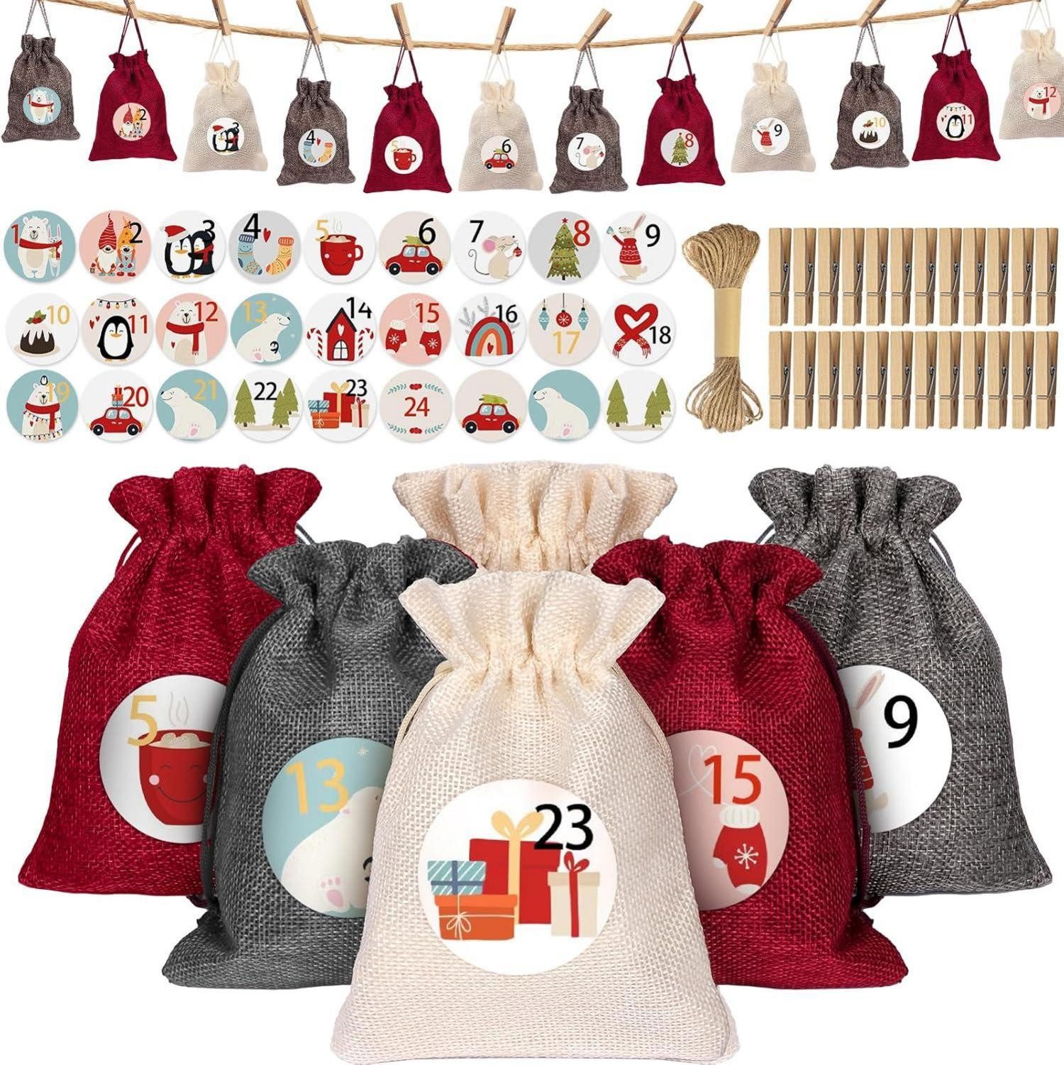 befüllbarer Adventskalender Adventskalender zum Befüllen Stoff 24 Weihnachtskalender DIY 12x16cm