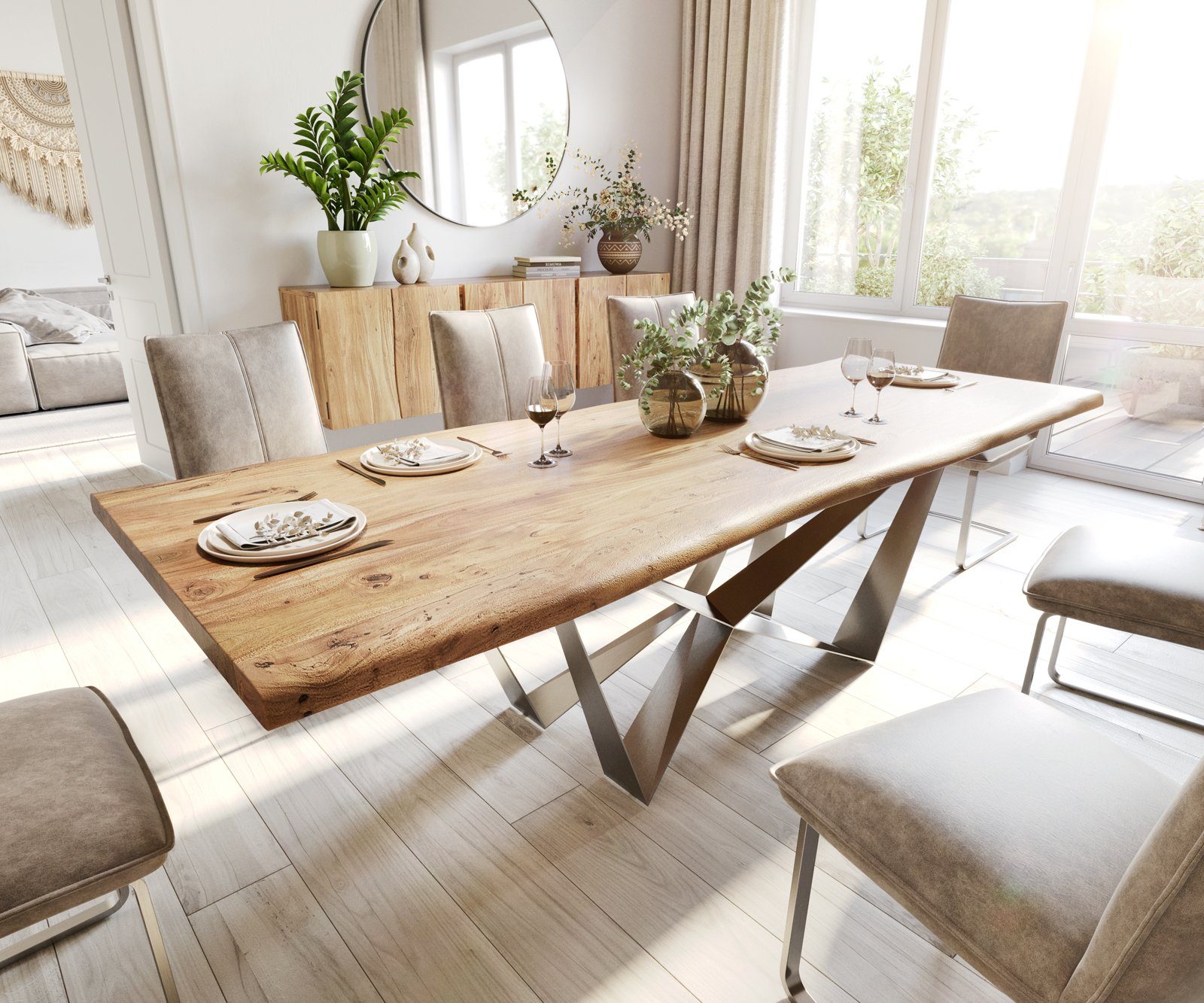 DELIFE Esstisch Edge, Akazie Natur 260x100 günstig online kaufen