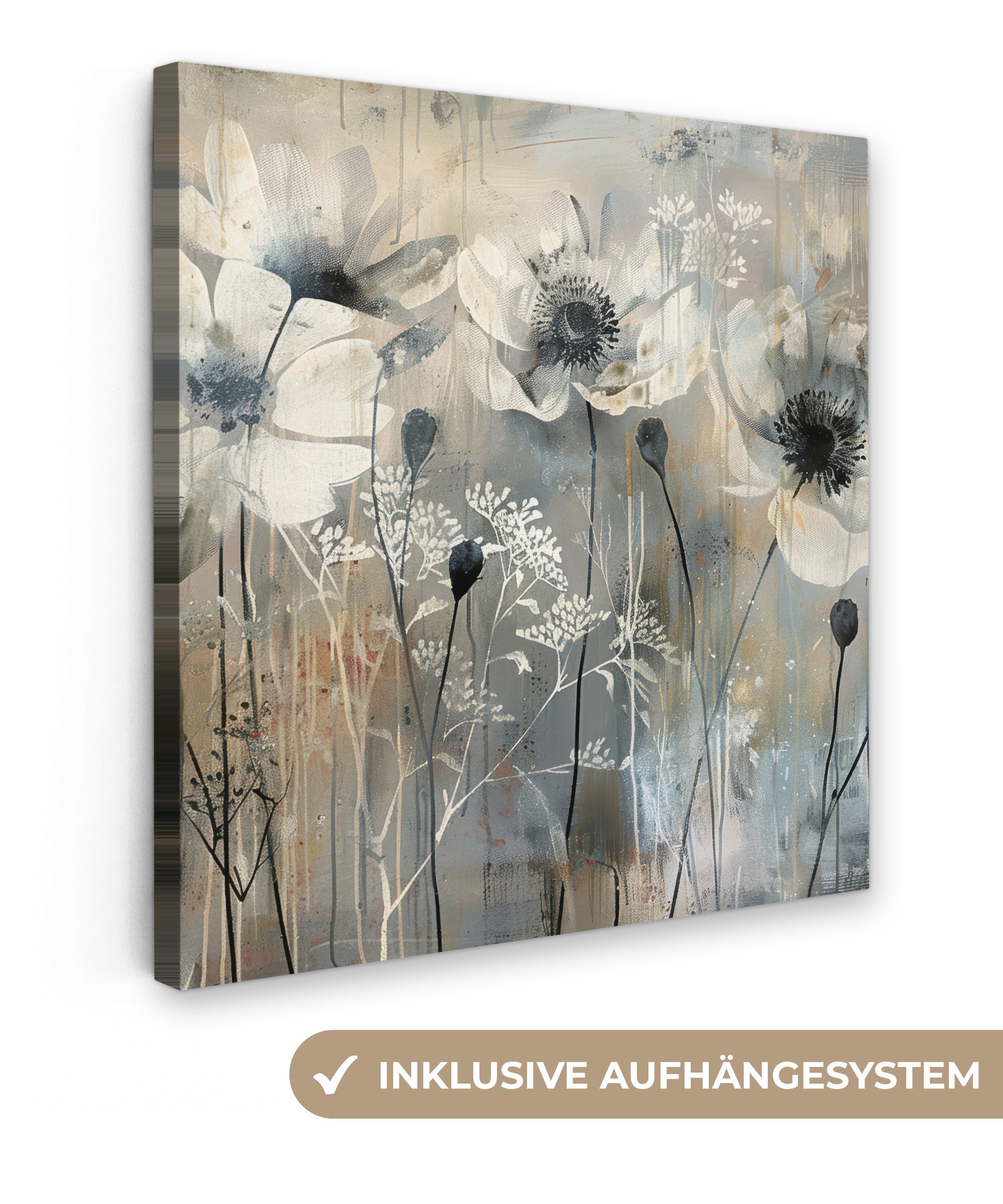 OneMillionCanvasses® Leinwandbild Blumen - Pflanzen - Grau - Abstrakt, Foto günstig online kaufen