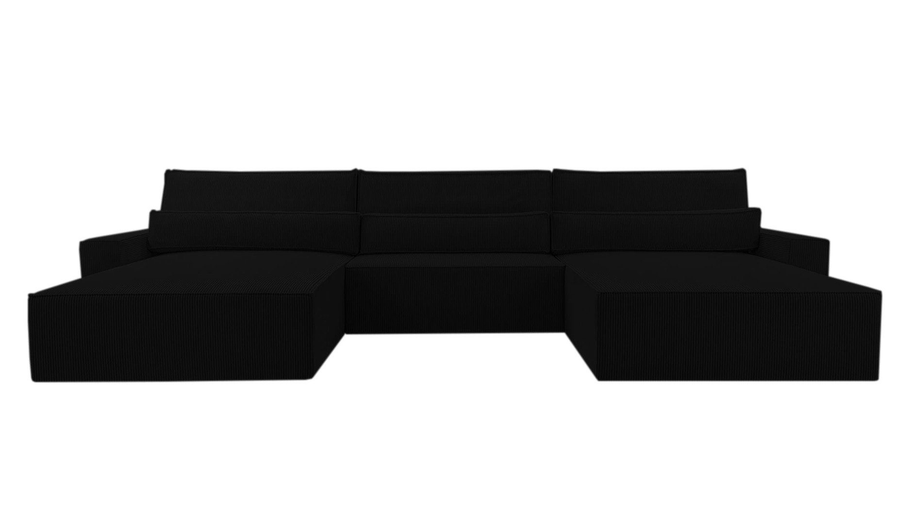 MOEBLO Wohnlandschaft DENVER U, Eckcouch aus Cordstoff Ecksofa U-Form Cord Sofa Couch Polsterecke U-Sofa - 420x85x185cm, mit Bettkasten und Schlaffunktion Schwarz (Poso 135)