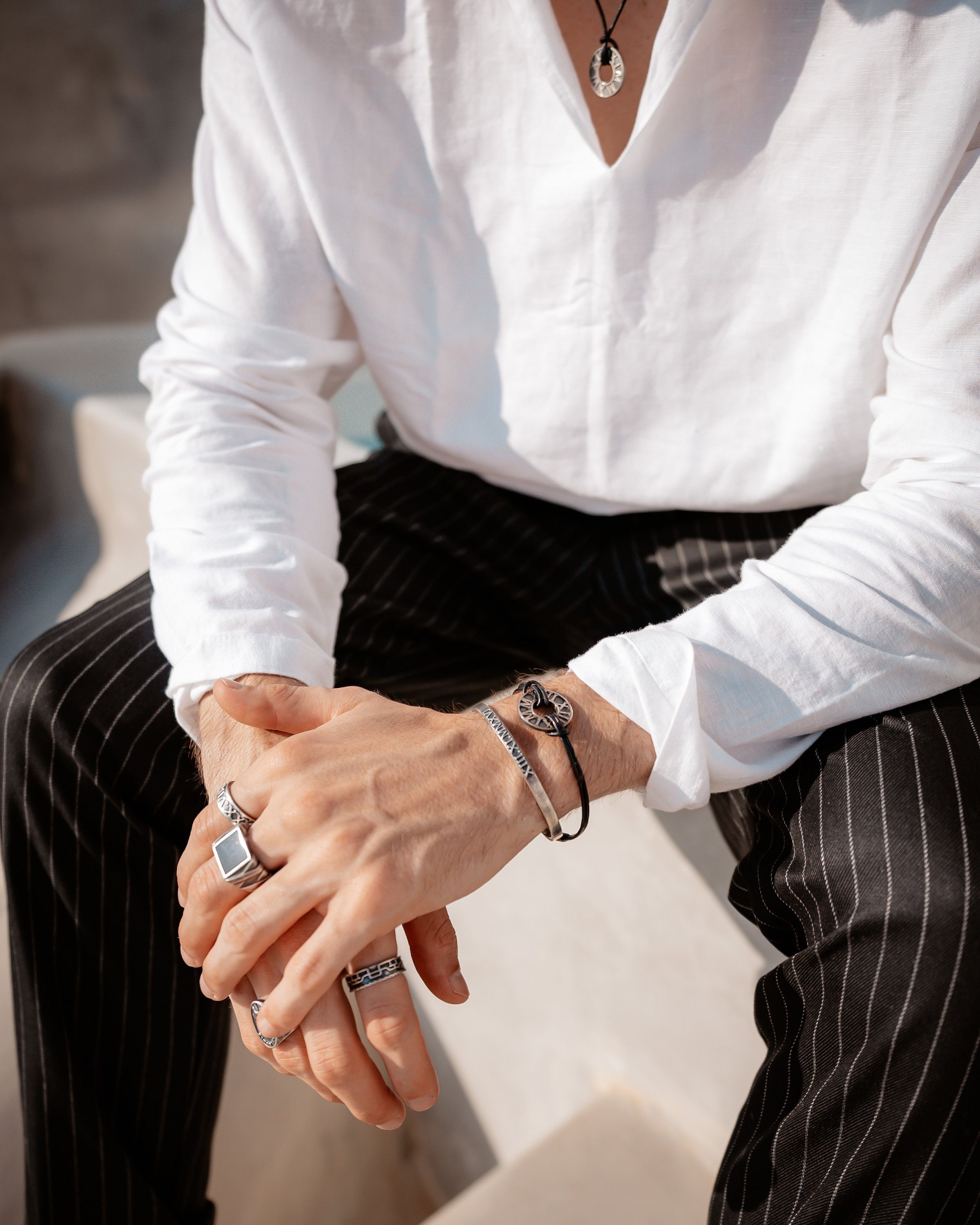 CAÏ Fingerring 925/- Sterling Silber oxidiert Linien Japan