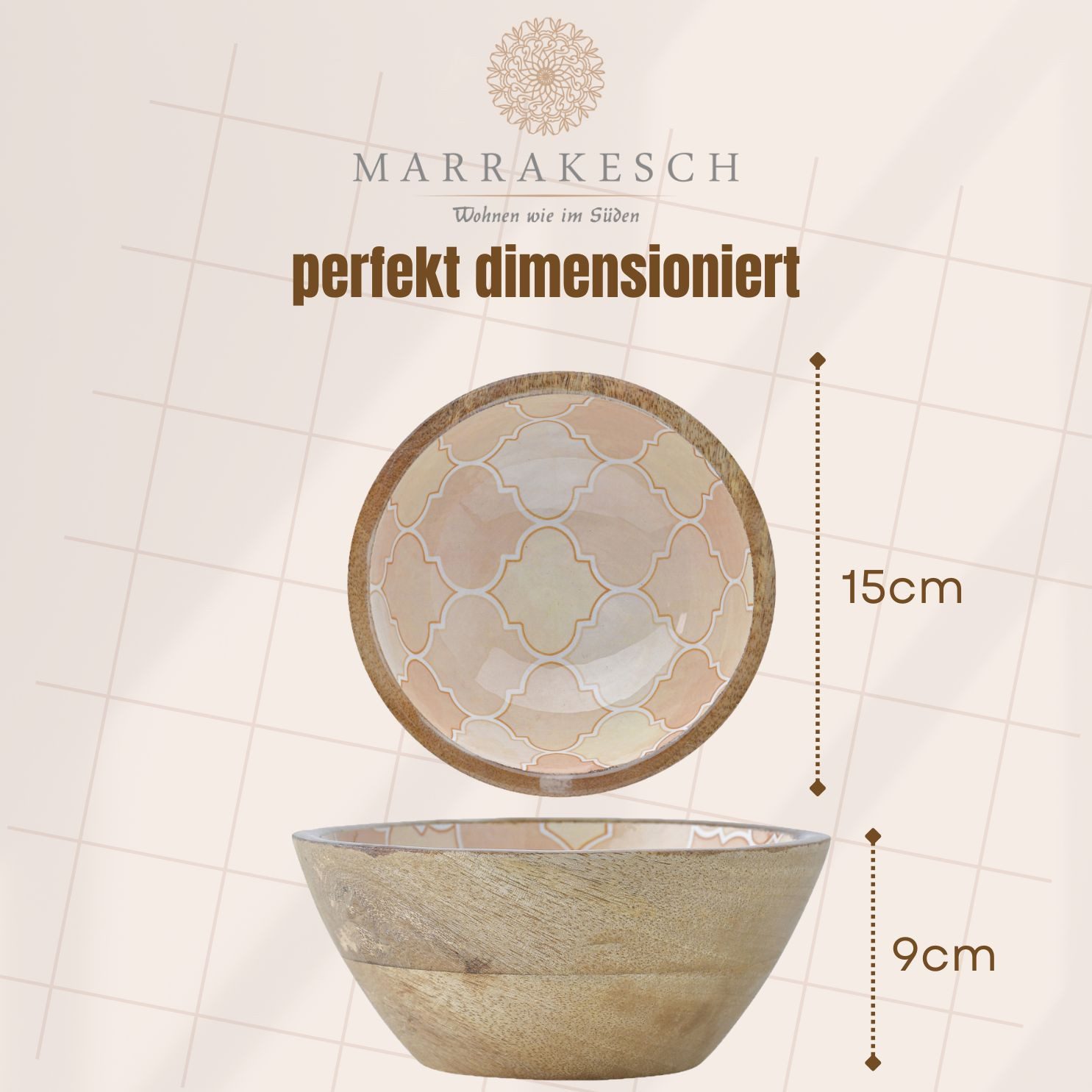 Marrakesch Orient & Mediterran Interior Snackschale 3er Set Moderne Schmuckschale Kesse Motiv 1 aus Emaille in Bunt 15 cm, Mangoholz, (3-tlg), Handarbeit