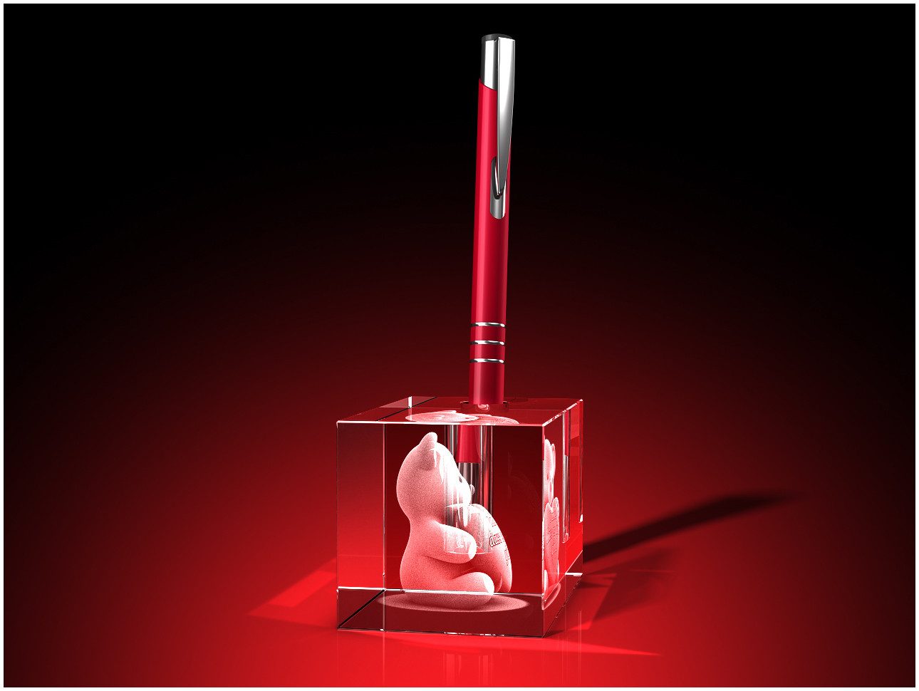 GLASFOTO.COM Dekofigur Stifthalter, Valentinstag, Bärchen mit Herz + Danke