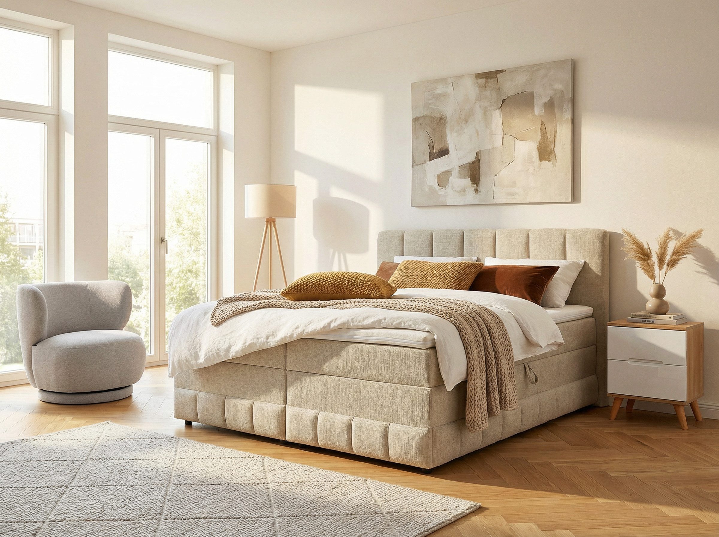 OTTO home Boxbett LIKELY, Polsterbett mit Bettkasten, inkl. Taschenfederkernmatratze H3, mit Kaltschaumtopper, Strukturstoff-Bezug, 140x200 & 180x200 cm