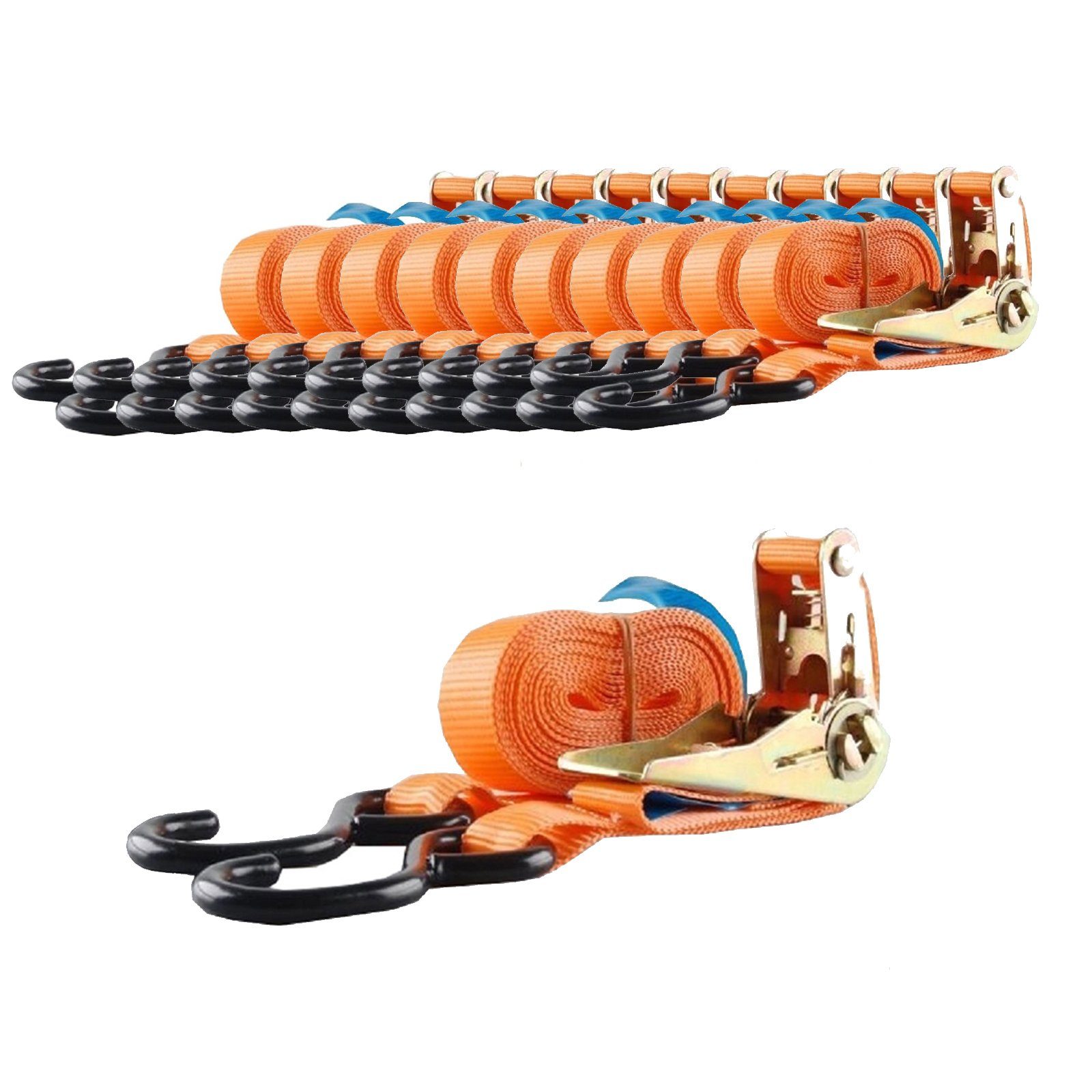 Spanngurt 10x Spanngurt Ratschen Zurrgurt 5m 800kg 0,8t 0,8to ORANGE 2tlg