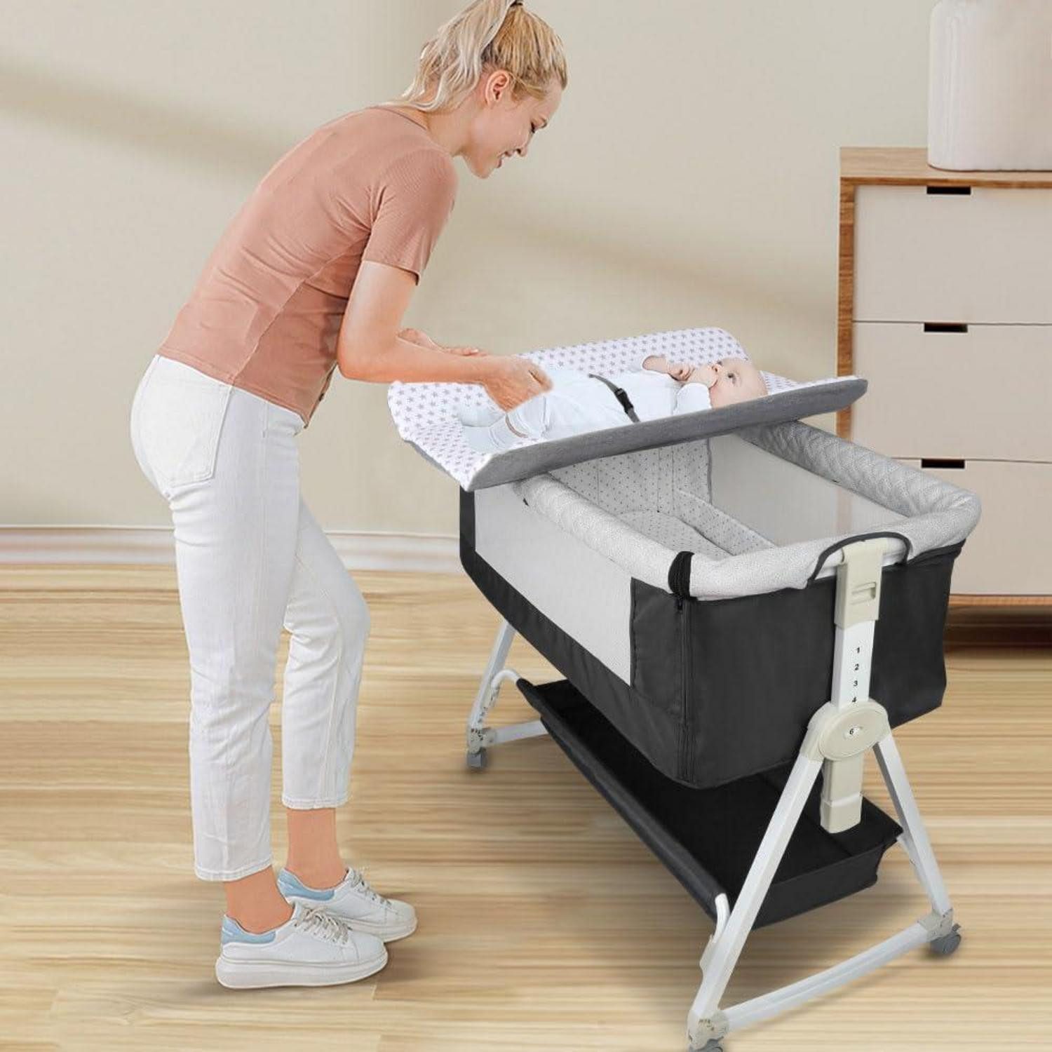 LuxusKollektion Beistellbett Beistellbett mit Wickeltisch Schwarz 95x50cm