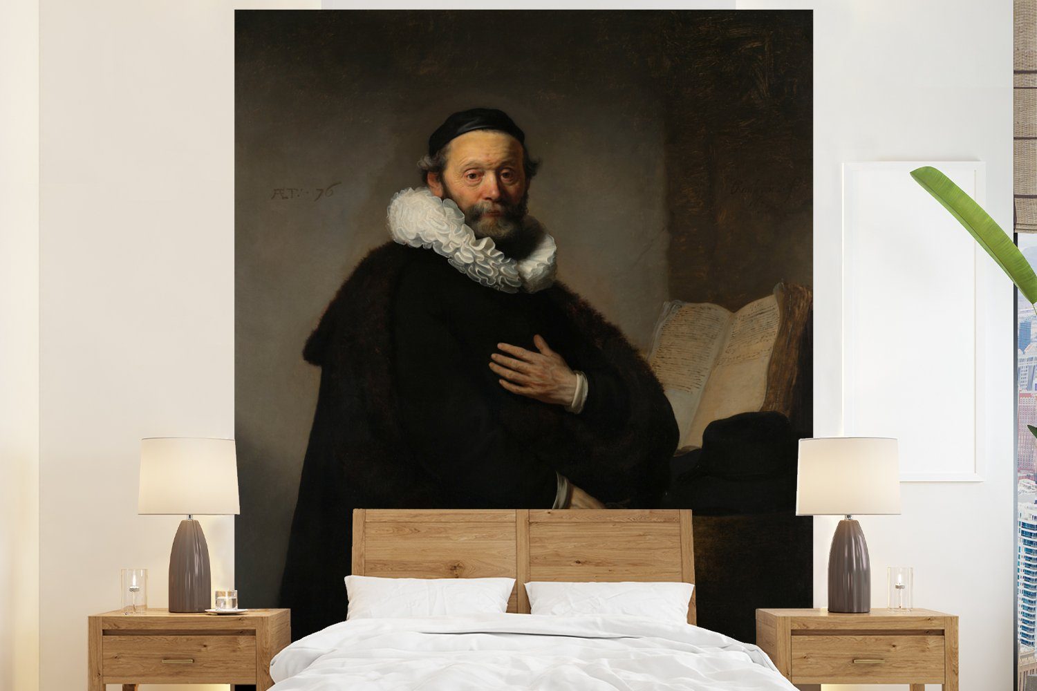 MuchoWow Fototapete Porträt von Johannes Wtenbogaert - Rembrandt van Rijn, Matt, bedruckt, (3 St), Vliestapete für Wohnzimmer Schlafzimmer Küche, Fototapete