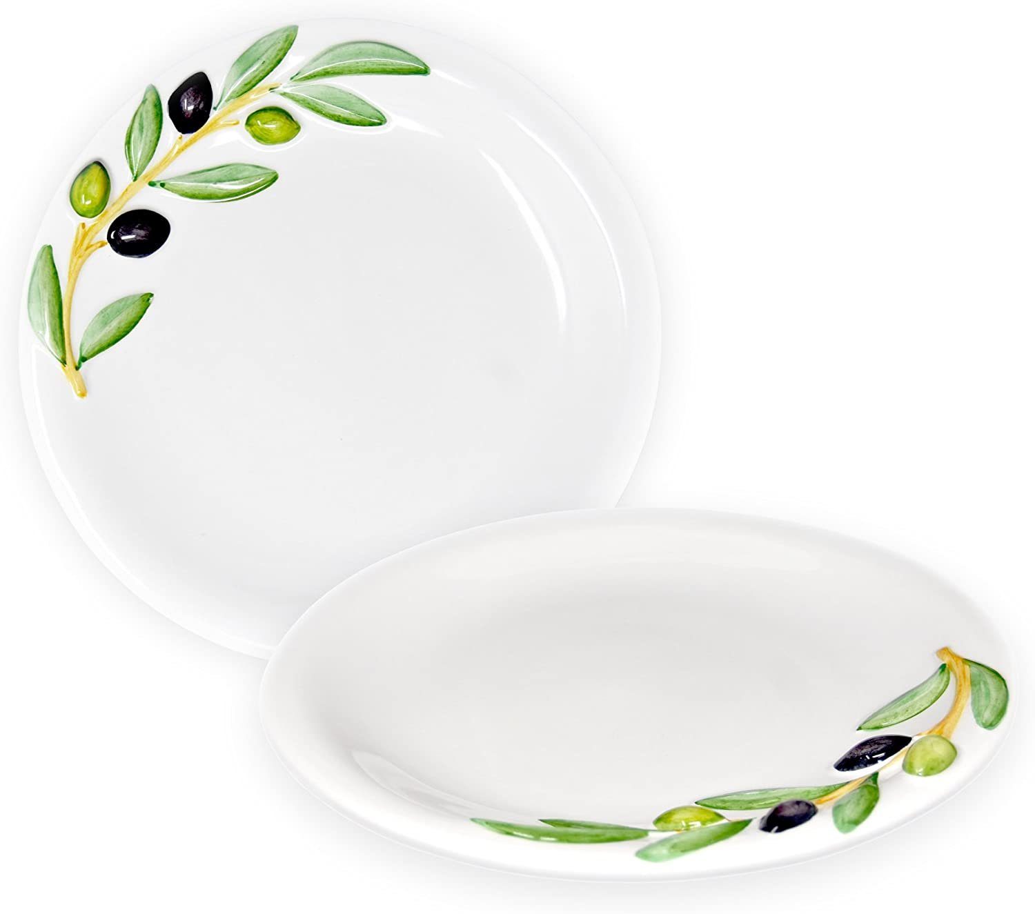 Lashuma Tafelservice Olive (2-tlg), Keramik, Speiseteller rund mit Oliven Dekor 20 cm