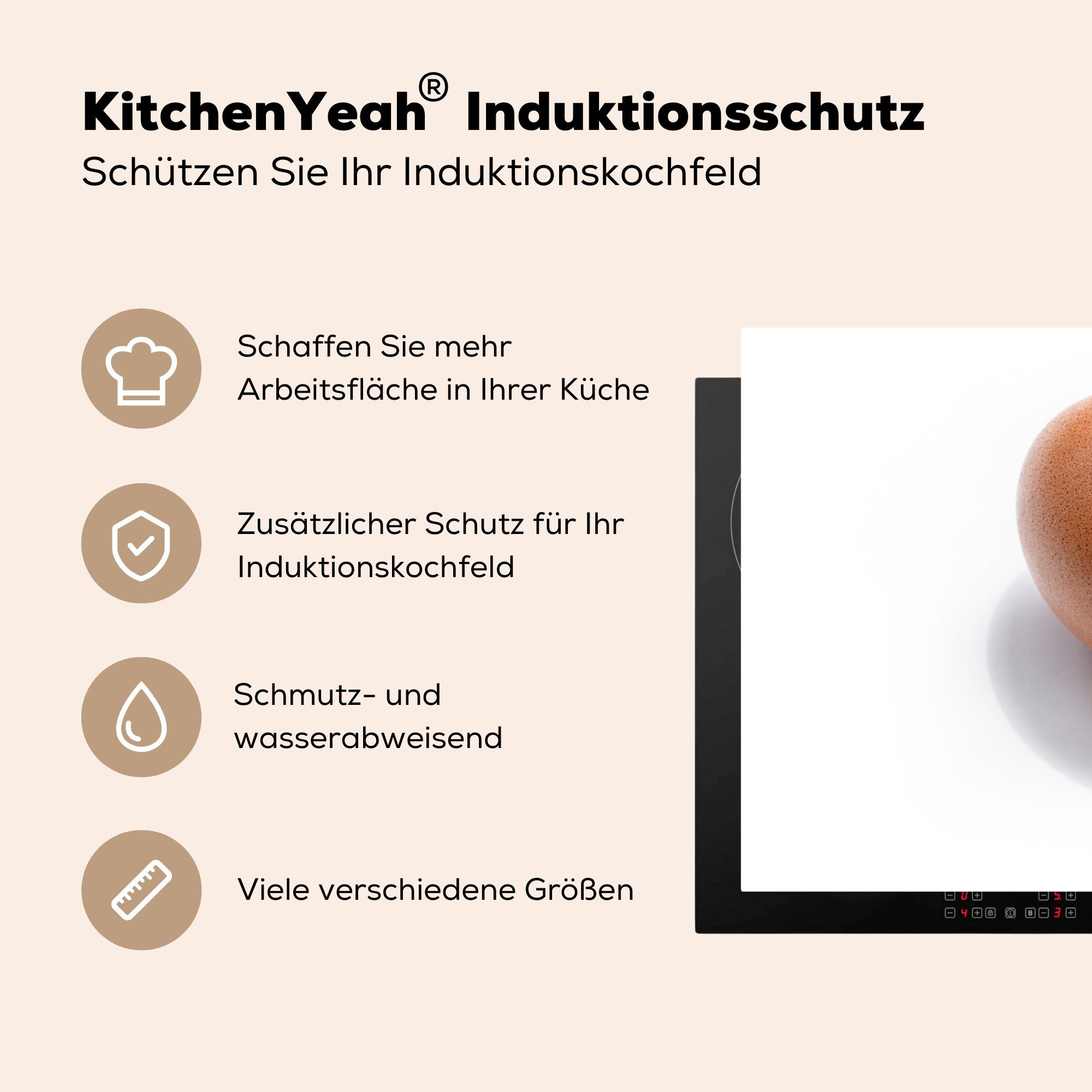 MuchoWow Herdblende-/Abdeckplatte Rote Eier auf küche, tlg), für Ceranfeldabdeckung Vinyl, cm, die Induktionskochfeld Hintergrund, weißem 81x52 (1 Schutz