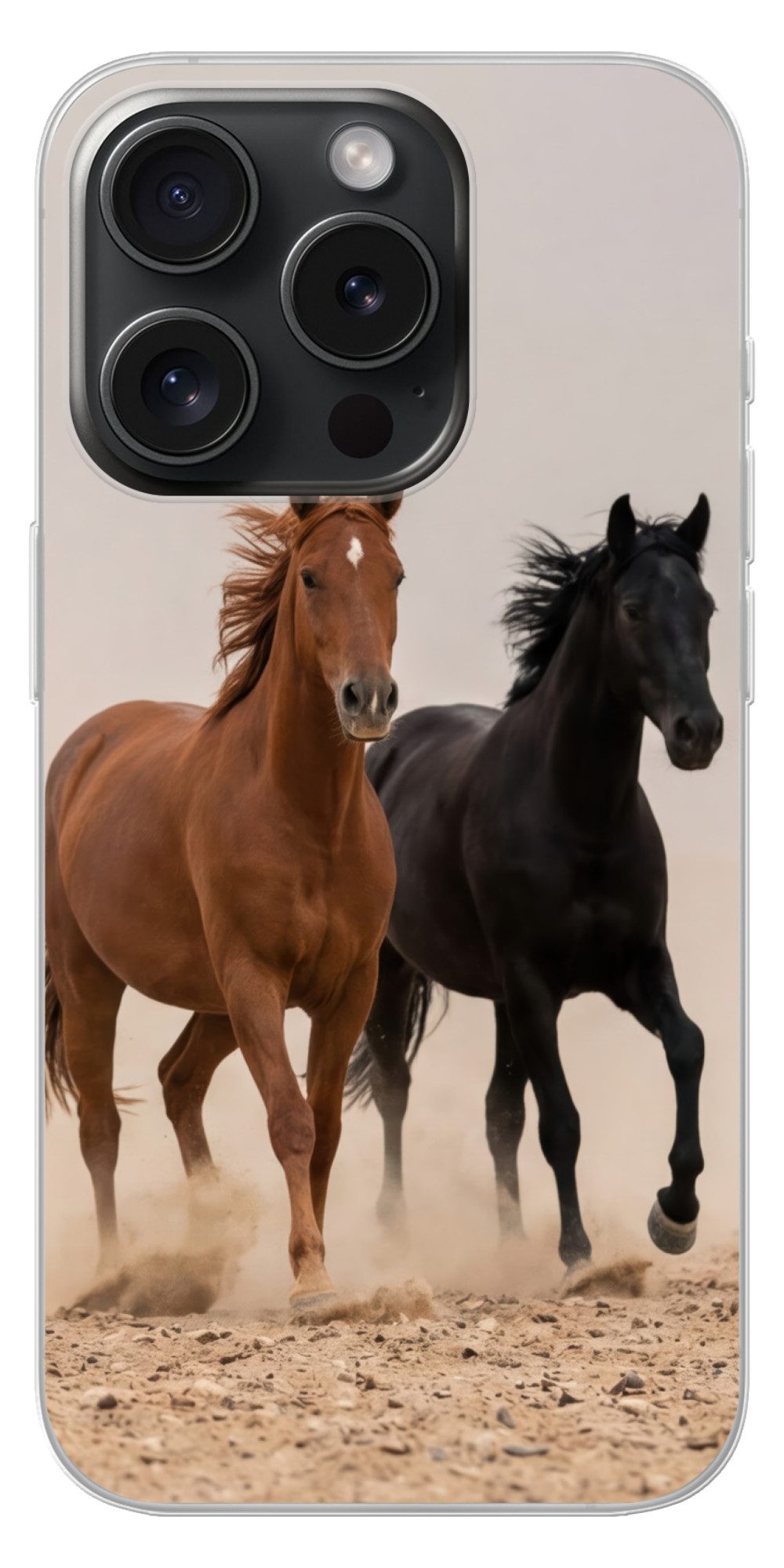 MuchoWow Handyhülle für Apple iPhone 15 Pro Pferdeherde - Staubwolke - Braun - Schwarz, Smartphone-Bumper, Print, Handy Schutzhülle Dünn