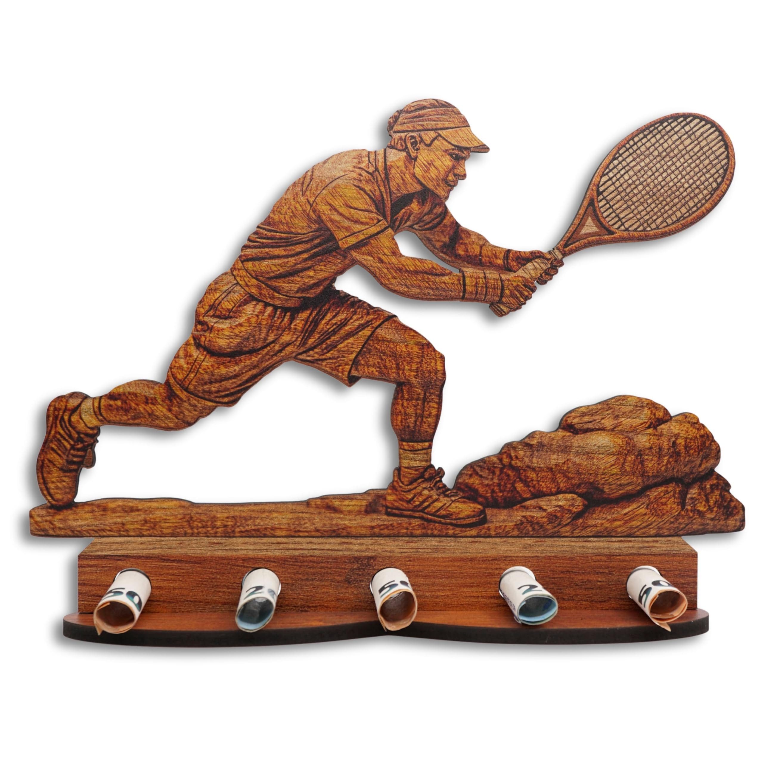 DARO Design Dekoobjekt Geldgeschenk Hobby Anlass Motiv mit Ständer aus HDF (Dekoration, Tennis Spieler – Geldscheinhalter), 28 cm breit, 6 mm HDF