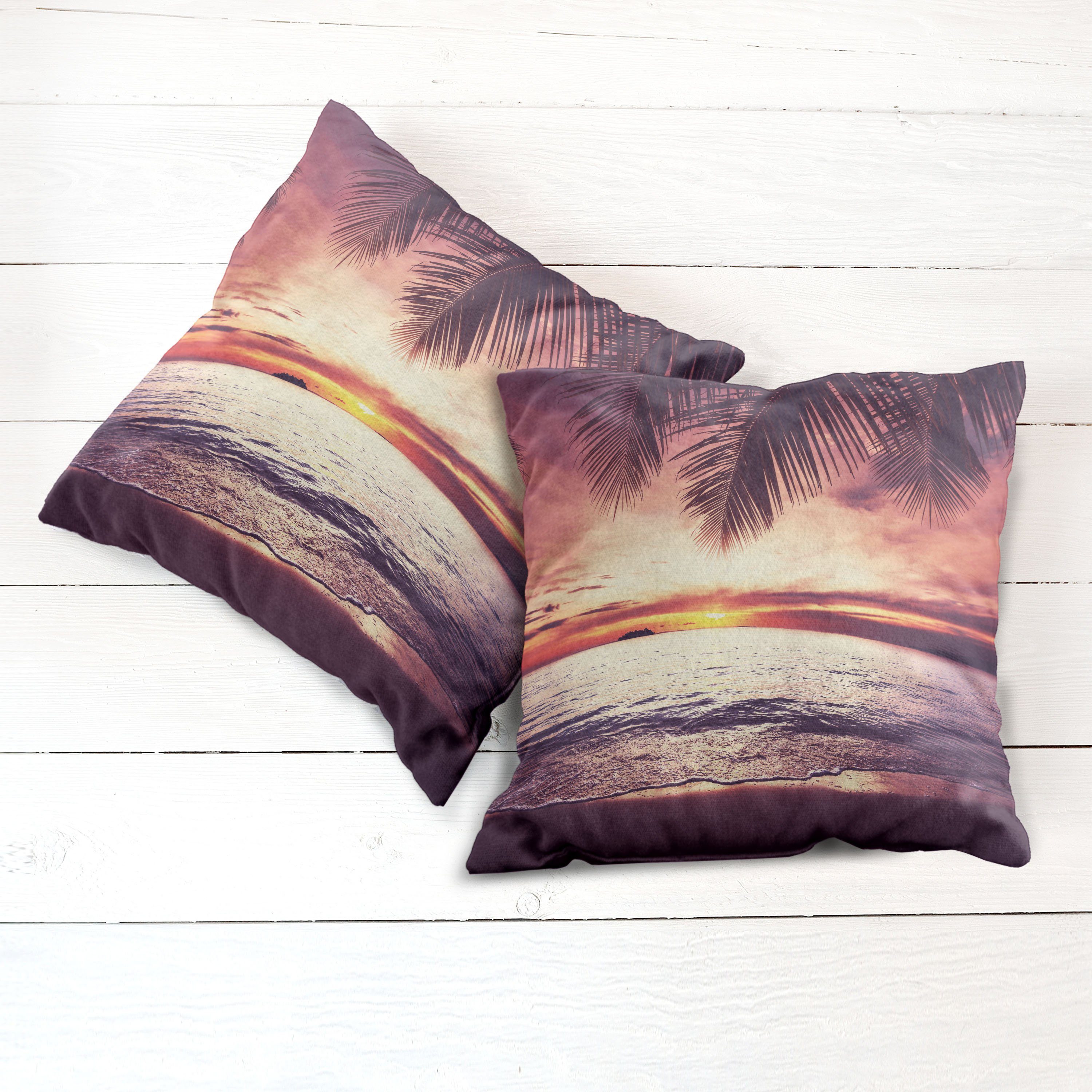 Tropisch Accent Waves Doppelseitiger (2 Digitaldruck, Ocean Abakuhaus Stück), Sunset Kissenbezüge Modern