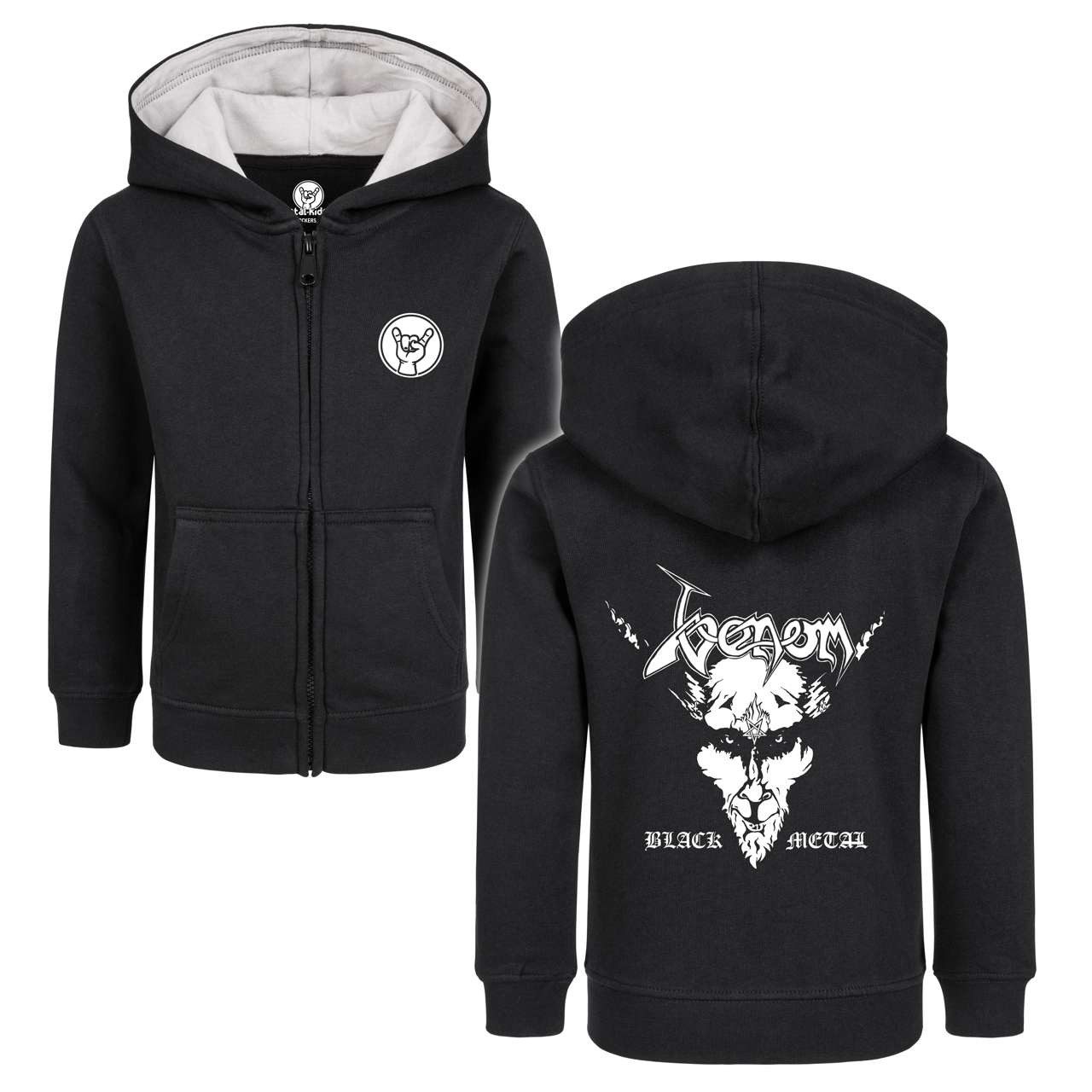 Kapuzensweatjacke mit Venom (Black Metal) Aufdruck für Kinder von 2–14 Jahren