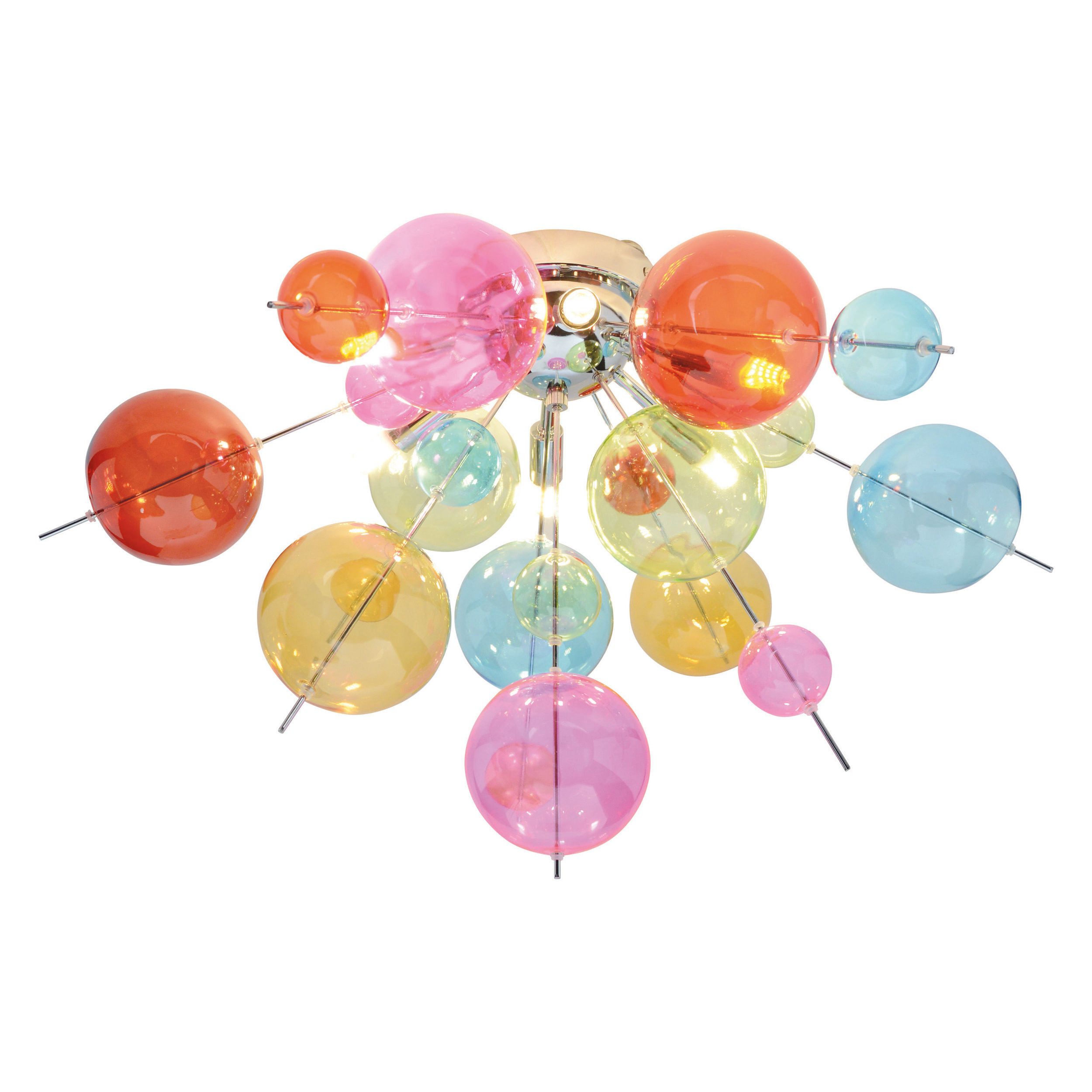 näve Deckenleuchte Explosion, ohne Leuchtmittel, exkl. 6x G9, bunte Glaskugeln, Gestell chromfarben, halbrund, D: 57cm