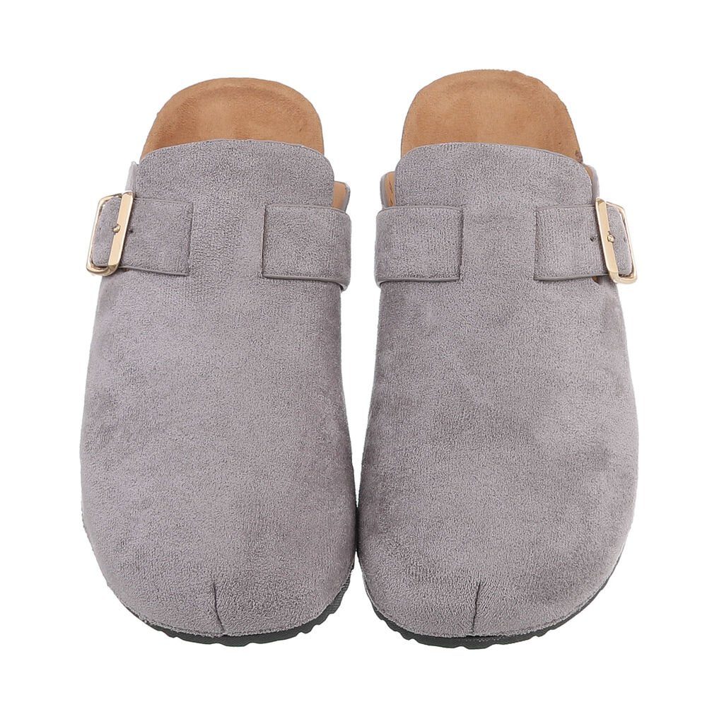 Ital-Design Eleganter Damenschuh mit Schnalle für Alltag und Freizeit Pantolette (85275940) Flach Pantoletten in Grau
