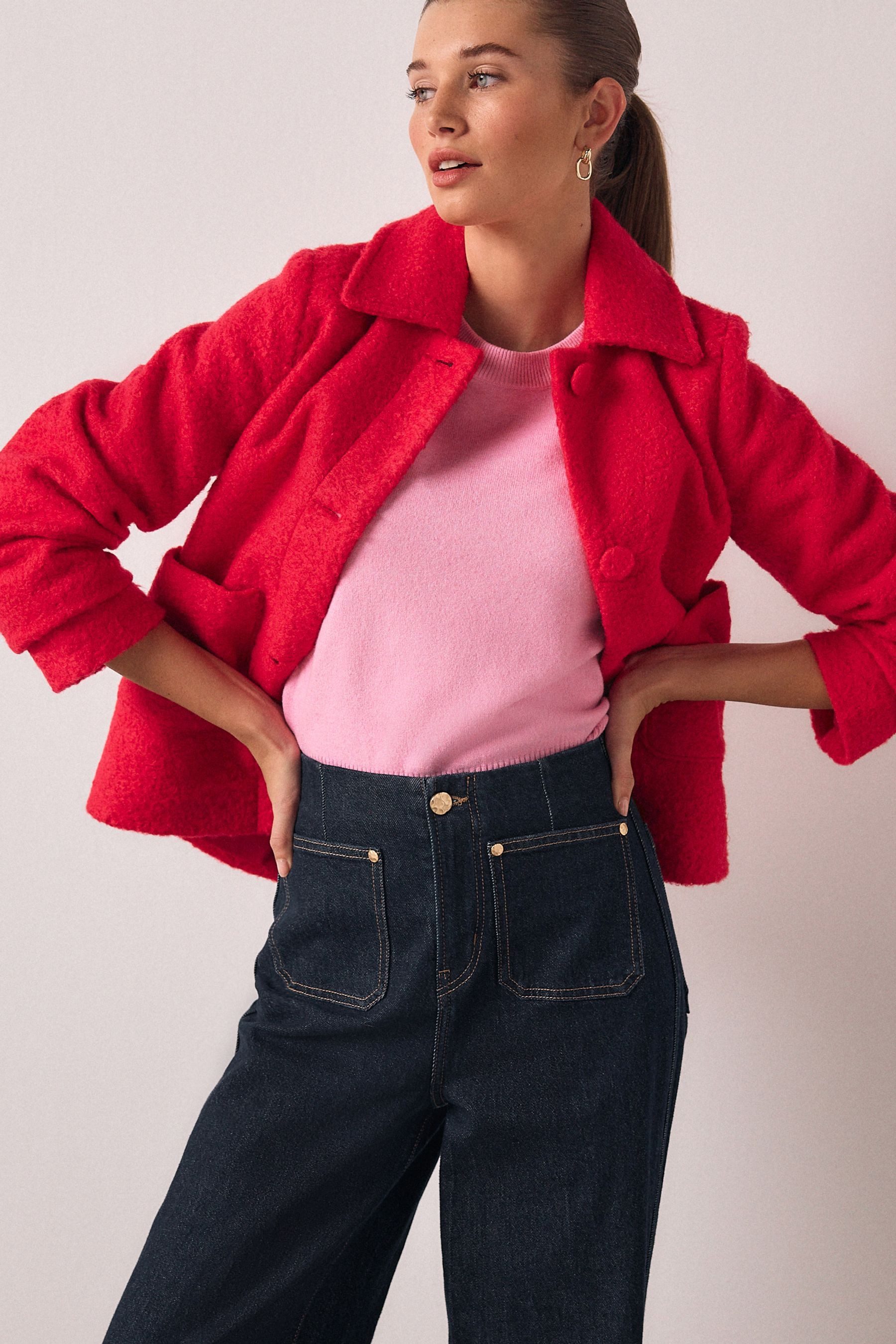 Next Kurzmantel Strickjacke mit Knöpfen und Kragen (1-tlg)