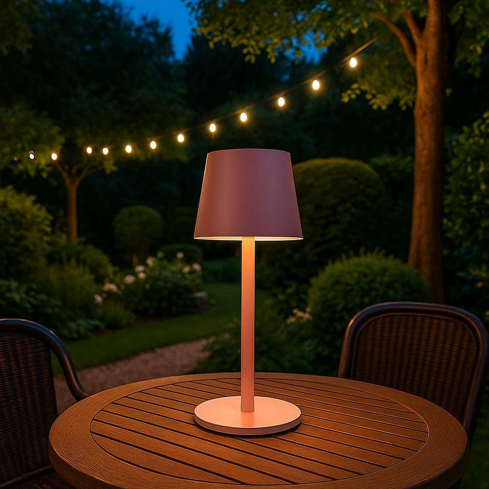GLOBO LIGHTING Außen-Tischleuchte, LED-Leuchtmittel fest verbaut, Farbwechsel, Neutralweiß, Kaltweiß, Warmweiß, Tageslichtweiß, LED Tischleuchte Außenbereich Akku Metall rosa CCT Touchdimmer IP44 H