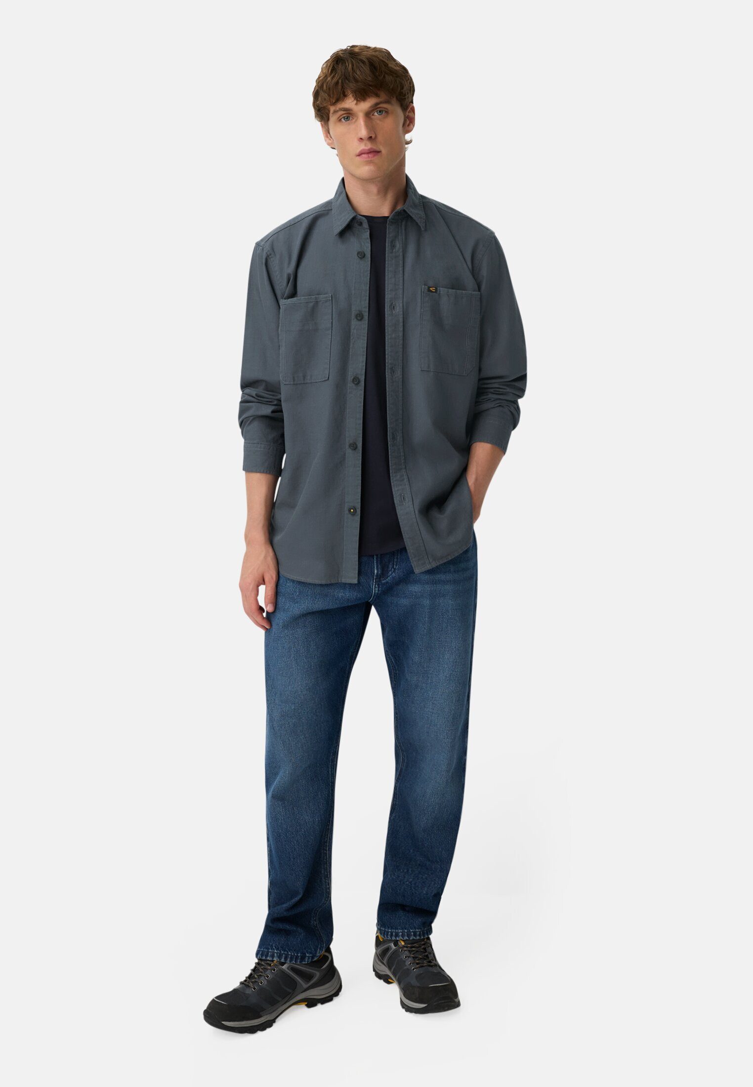 camel active Langarmhemd mit Kentkragen und Brusttaschen Langarm Button-Down