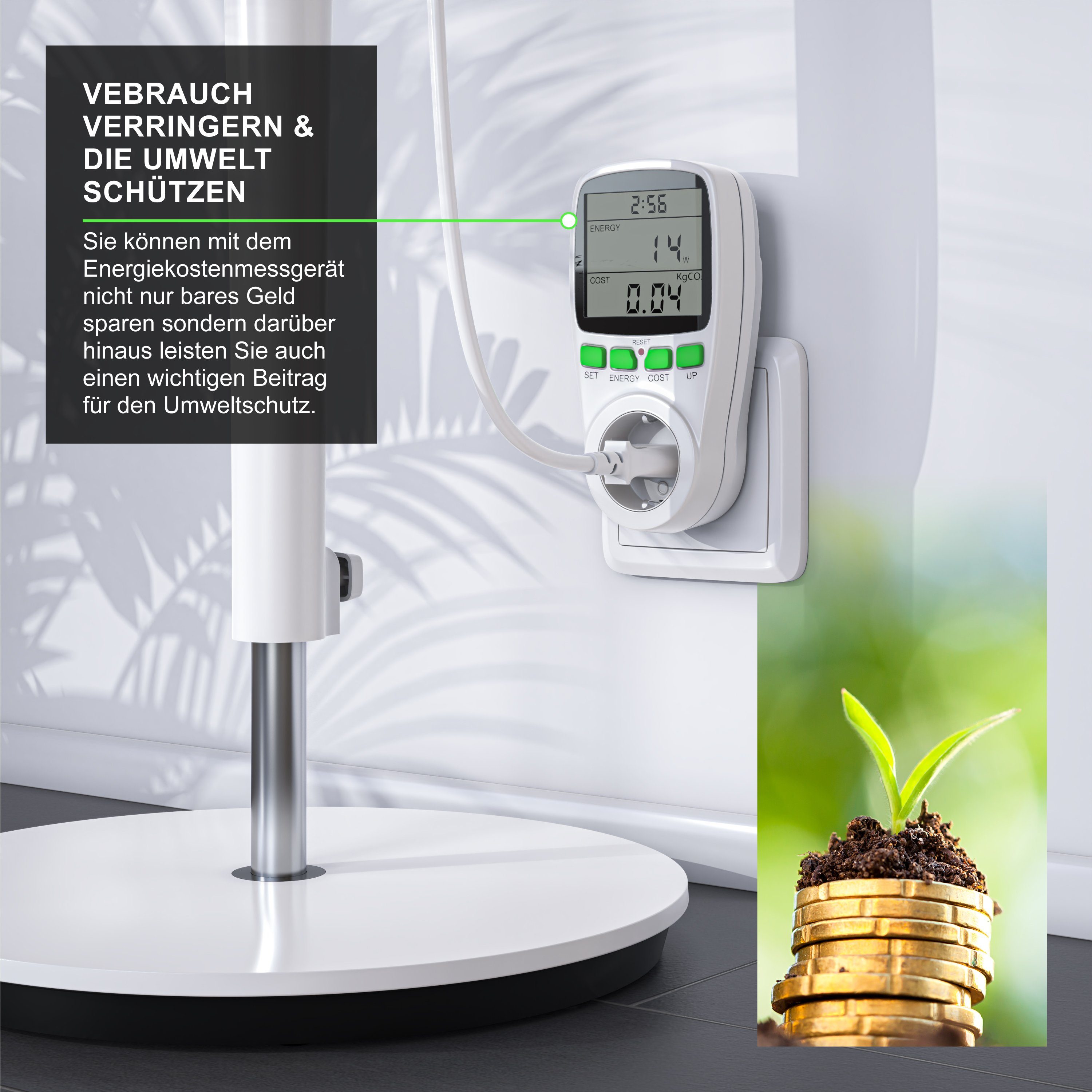 Arendo Energiekostenmessgerät Stromkostenmessgerät zur effektiven Kostenüberwachung, max. 3680W, 1-tlg., Strommessgerät, Stromverbrauchszähler, Energiemessgerät – Bild 5 von 5